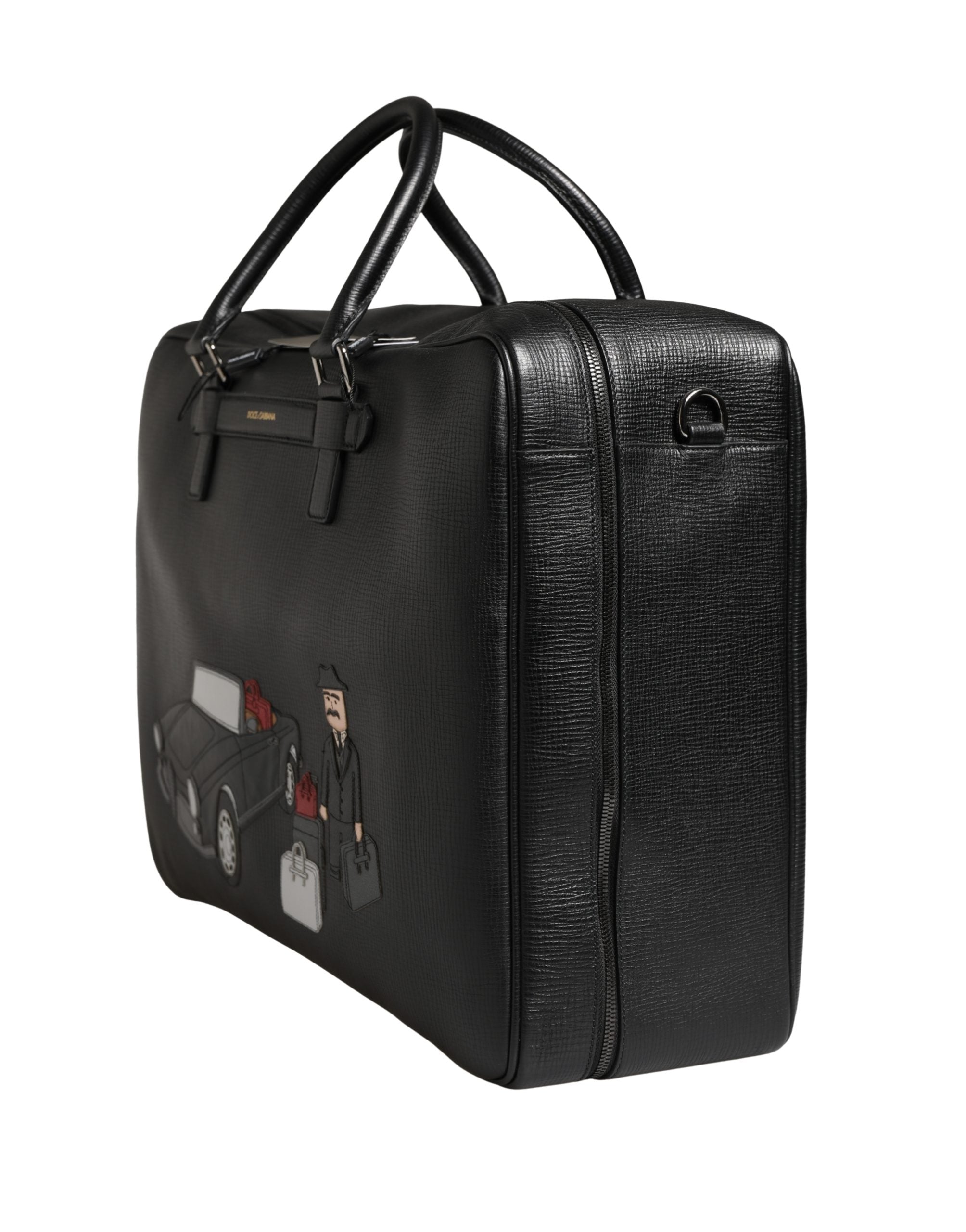Dolce & Gabbana Schwarze Car Man Applikation Leder Weekender Tasche