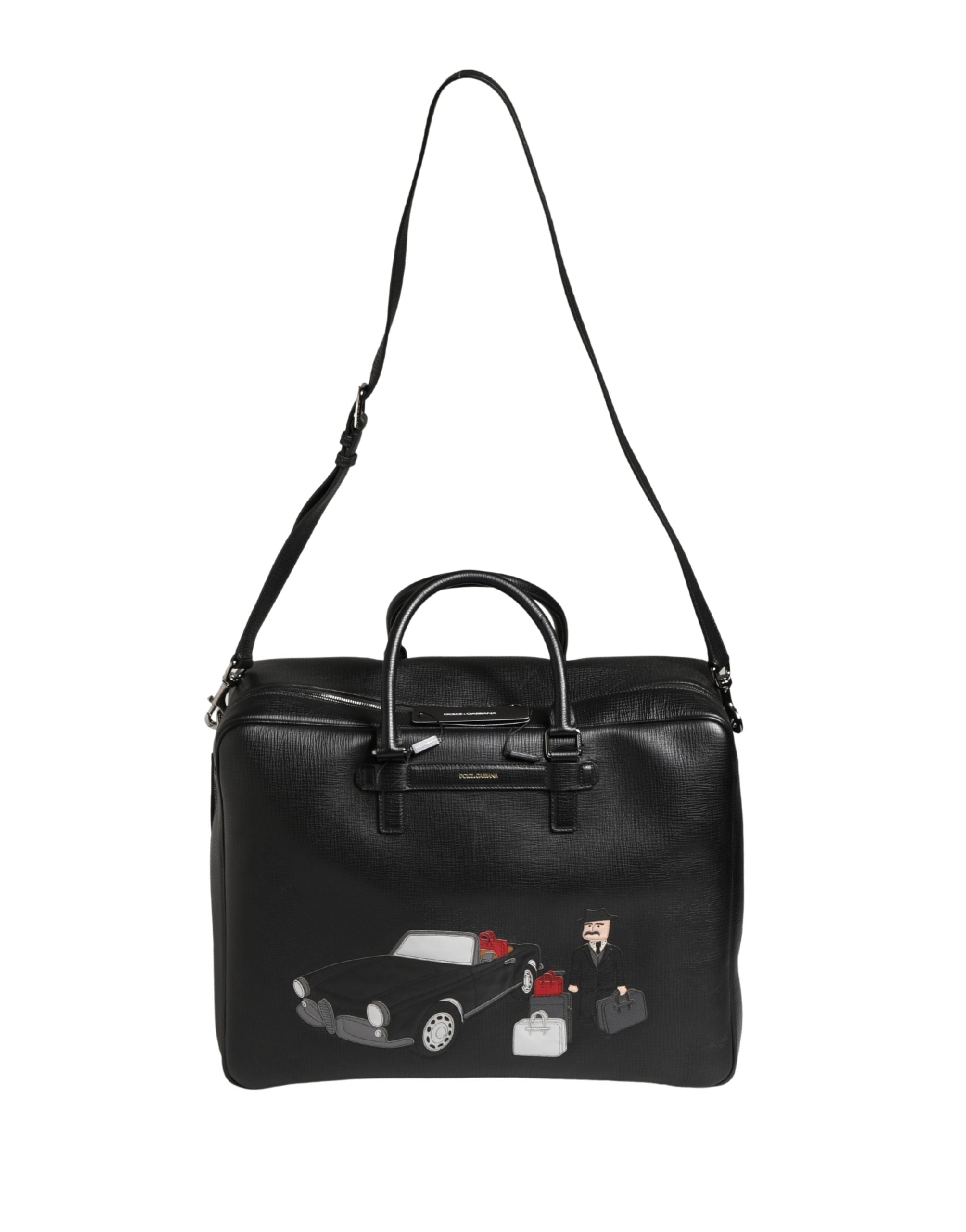Dolce & Gabbana Schwarze Car Man Applikation Leder Weekender Tasche