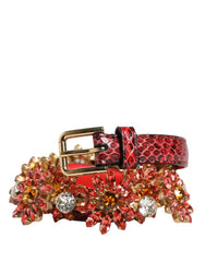Dolce & Gabbana Roter Taillengürtel aus Leder mit Gänseblümchen-Kristallverzierung