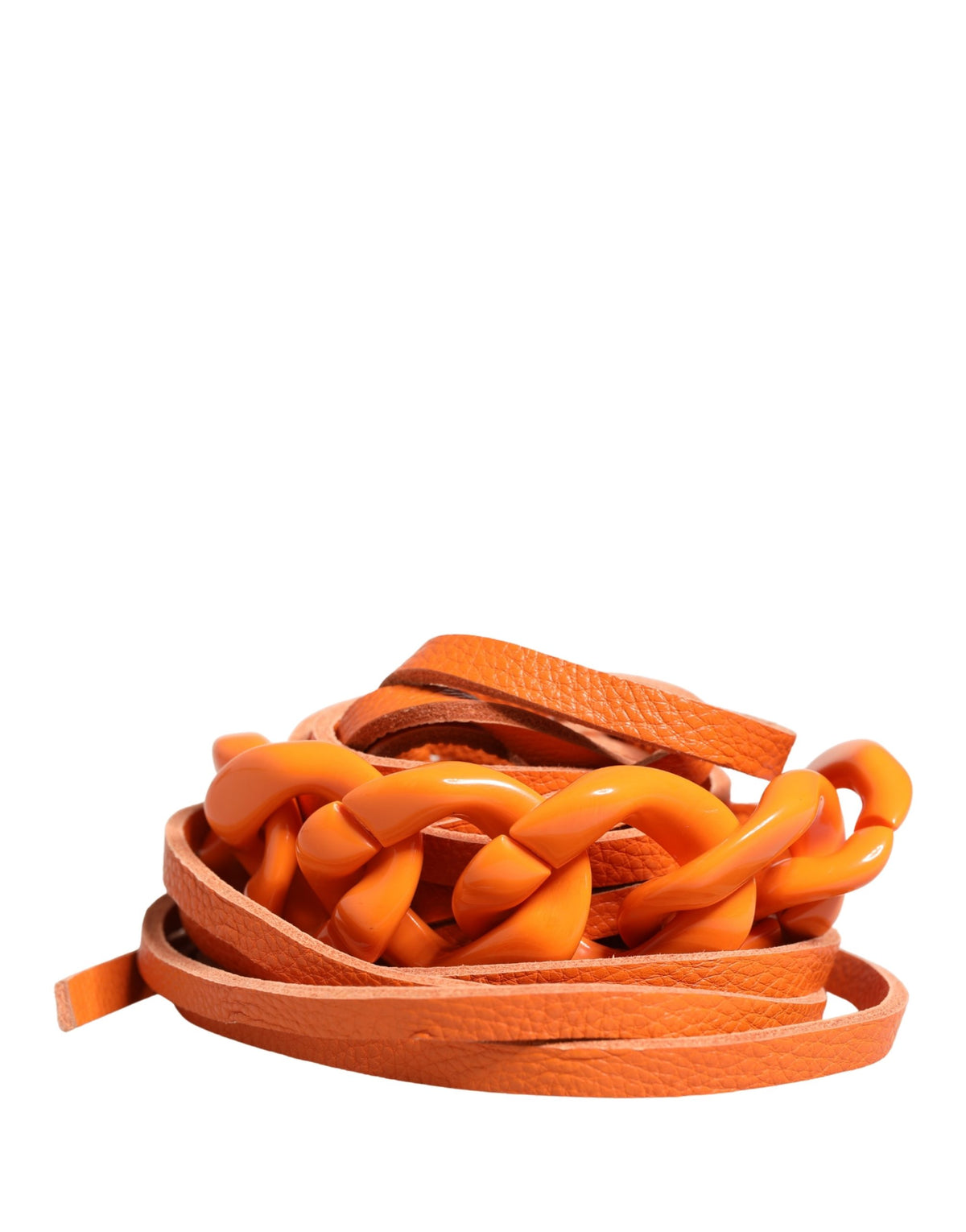 Scervino Street Gürtel aus orangefarbenem Leder mit Ketten- und Metallschnalle