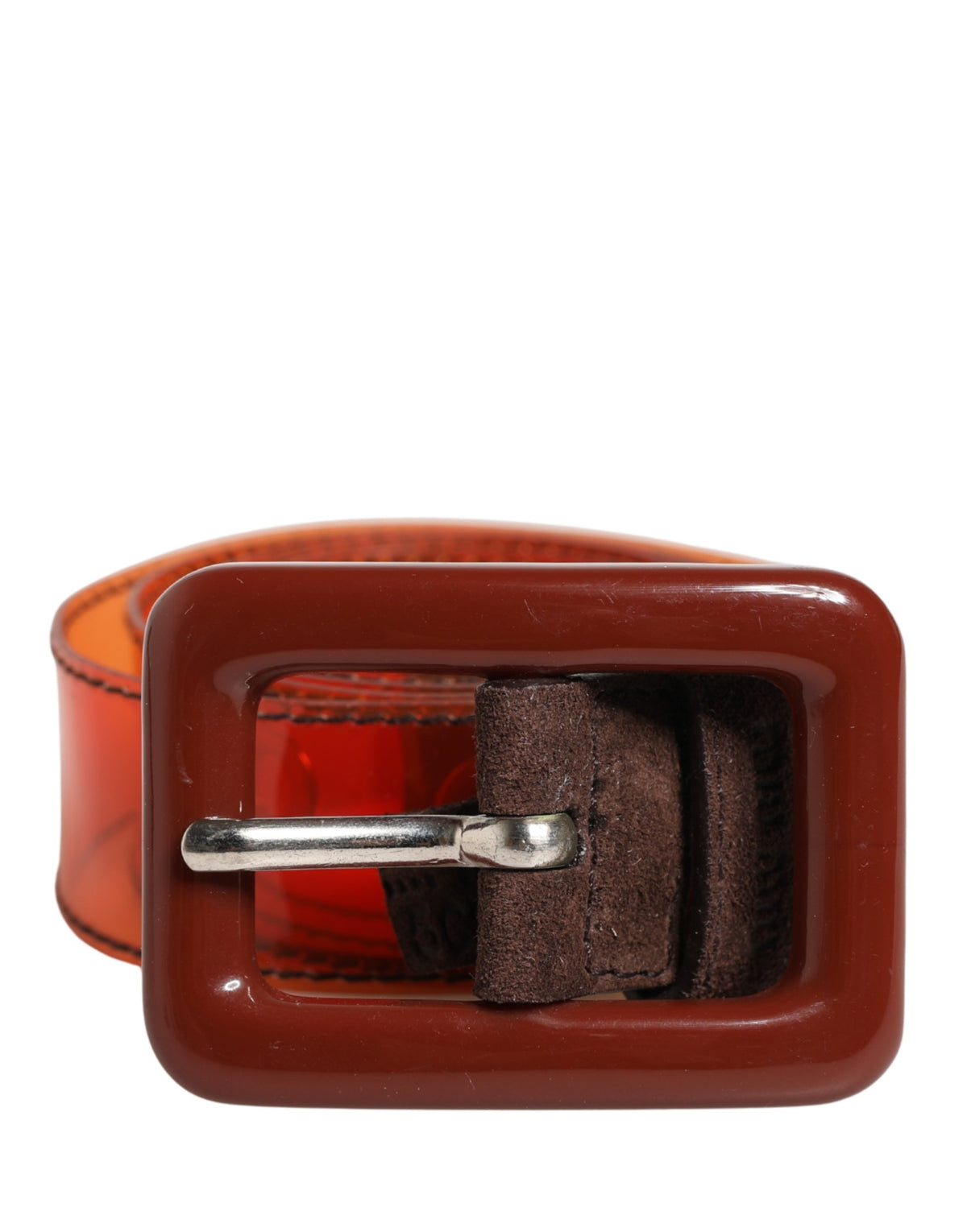 Miu Miu Orangefarbener PVC-Taillengürtel für Damen mit quadratischer Schnalle
