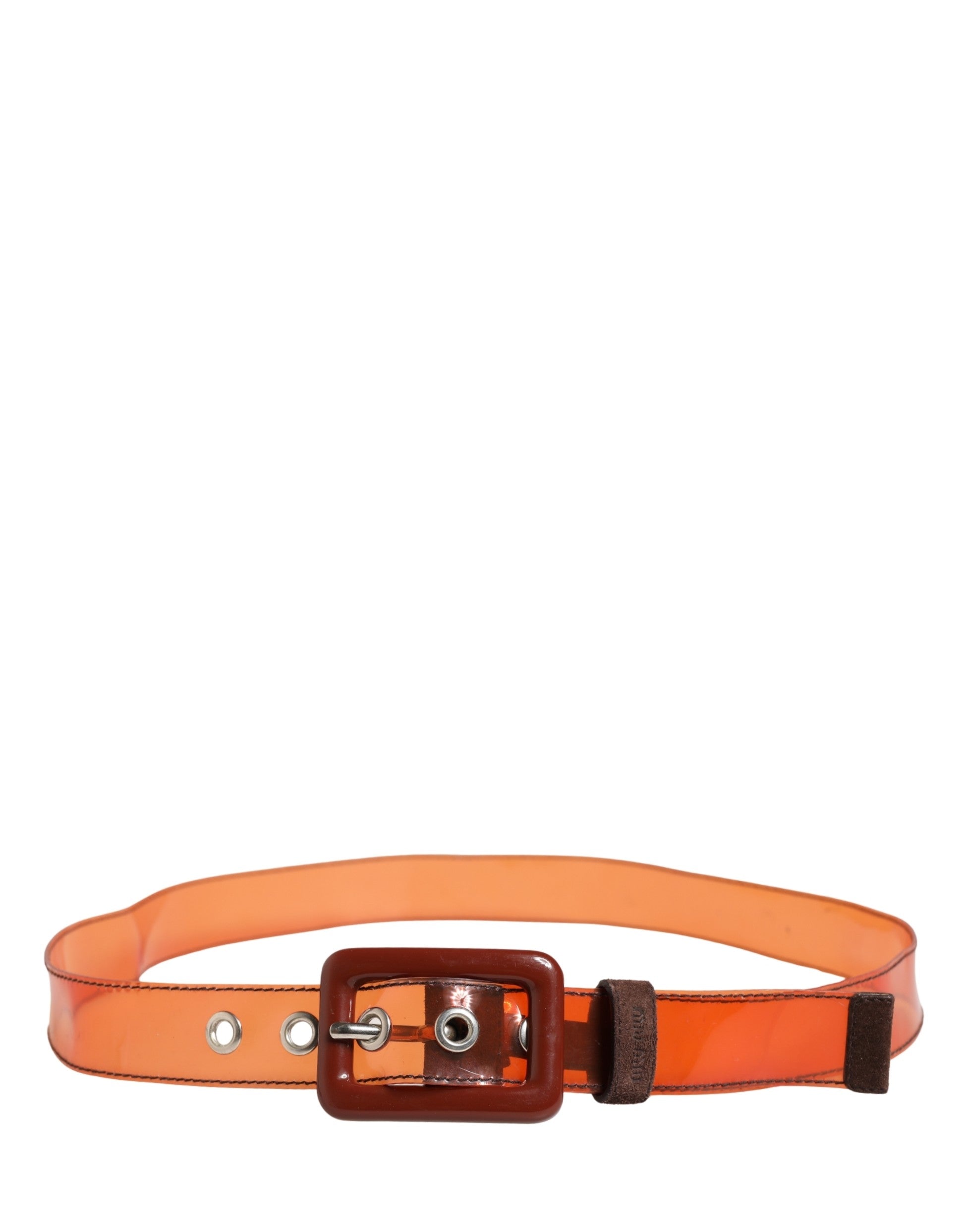 Miu Miu Orangefarbener PVC-Taillengürtel für Damen mit quadratischer Schnalle