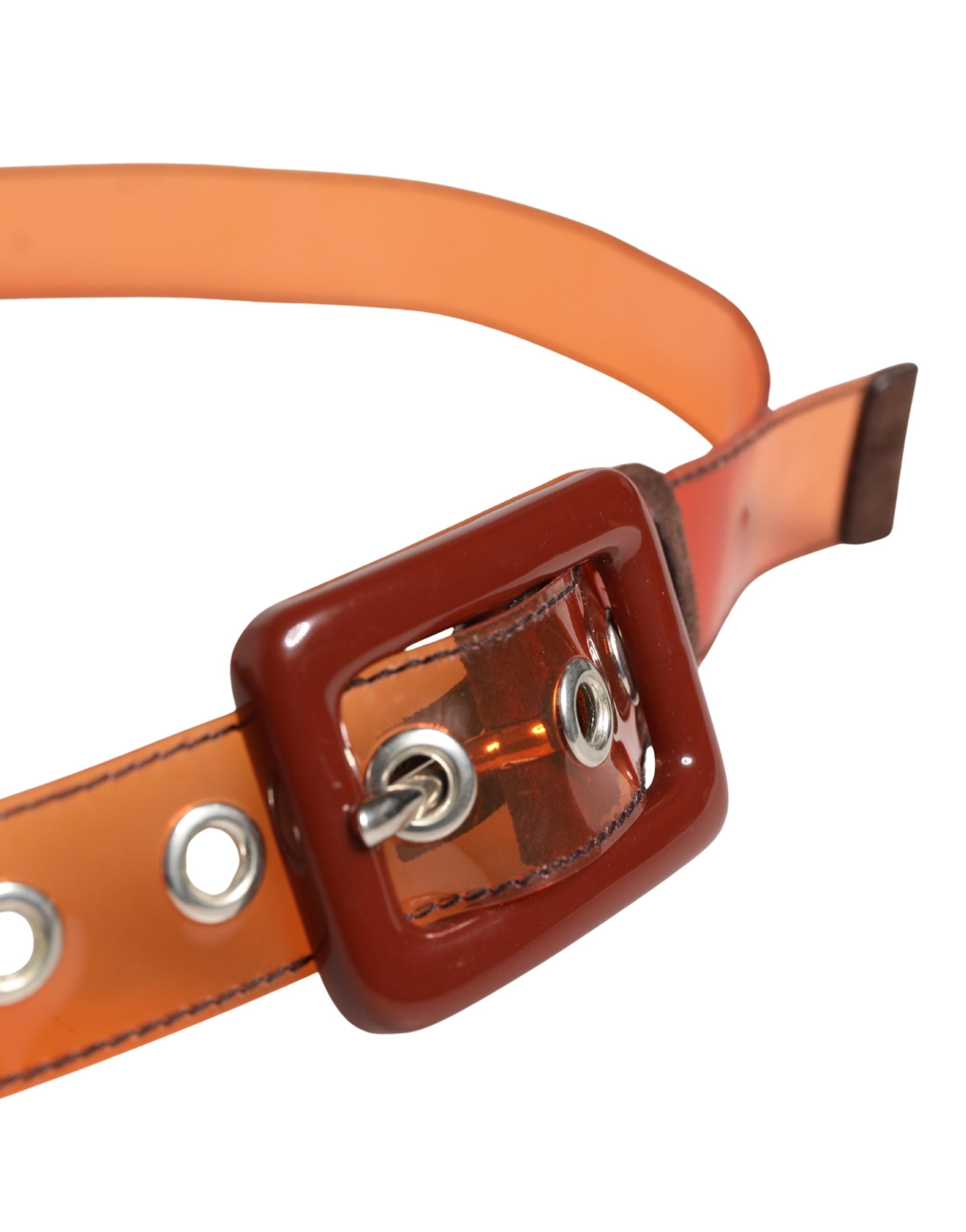 Miu Miu Orangefarbener PVC-Taillengürtel für Damen mit quadratischer Schnalle