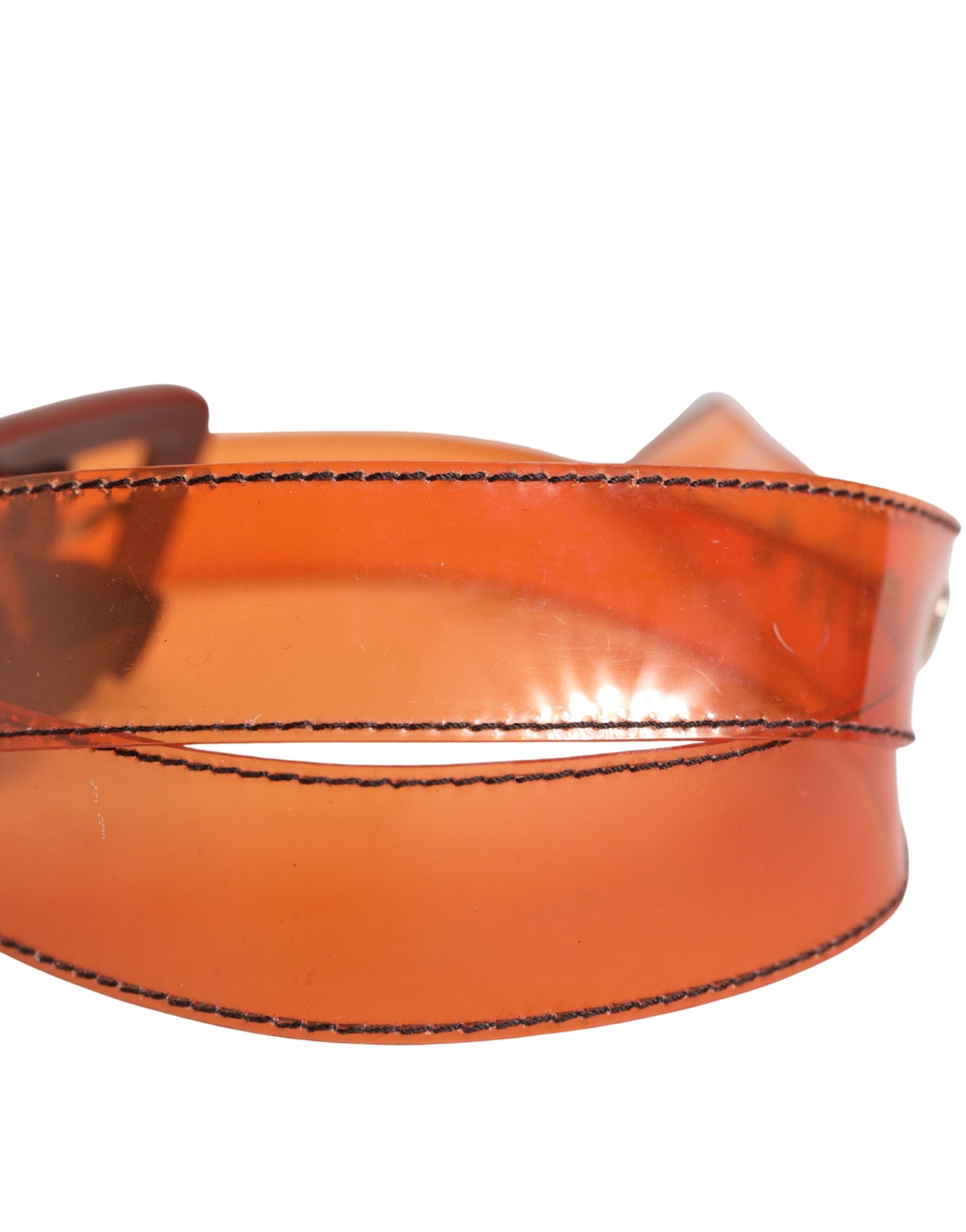 Miu Miu Orangefarbener PVC-Taillengürtel für Damen mit quadratischer Schnalle