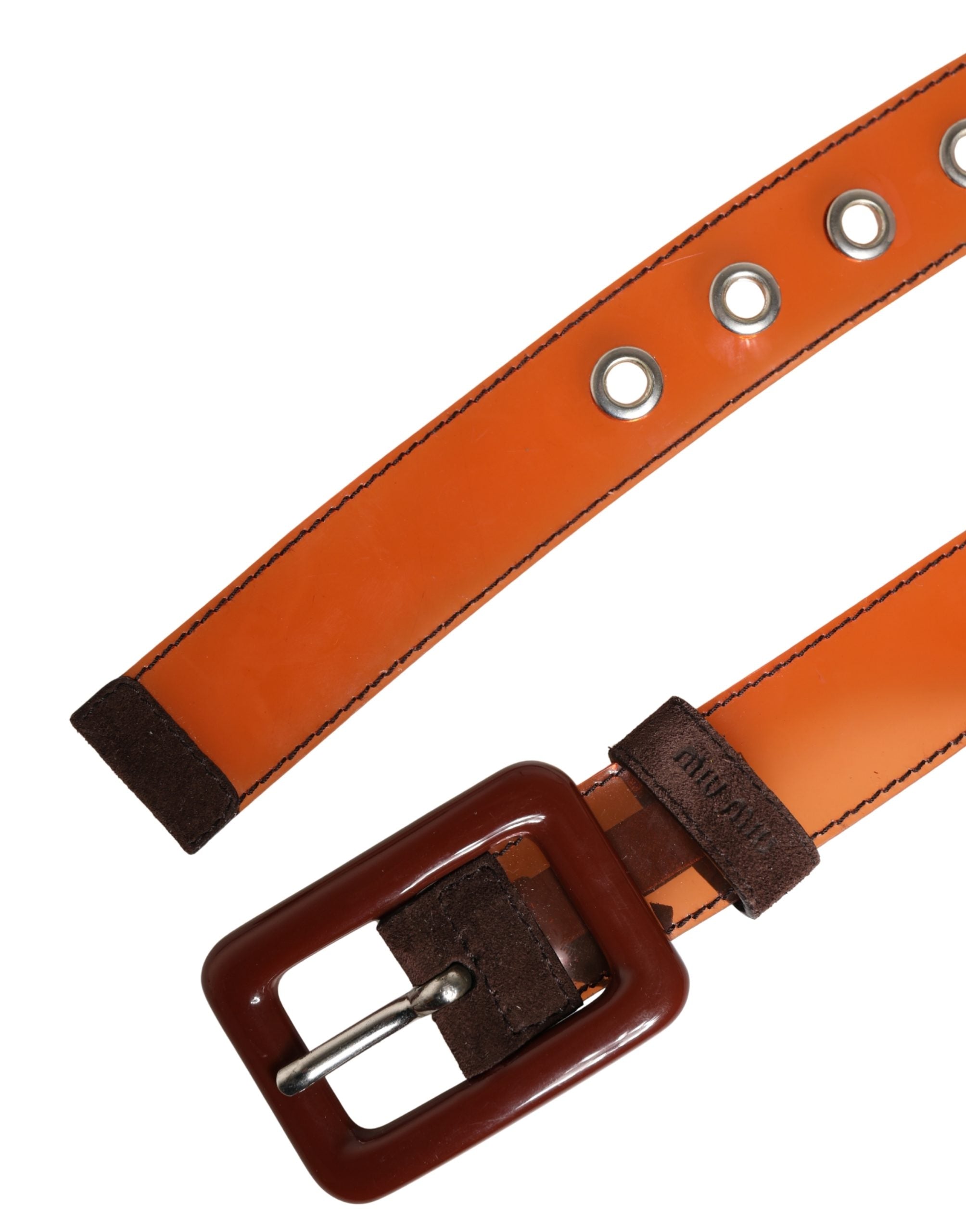 Miu Miu Orangefarbener PVC-Taillengürtel für Damen mit quadratischer Schnalle