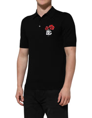 Dolce & Gabbana Black Wool Logo Floral Short Sleeve T-shirt