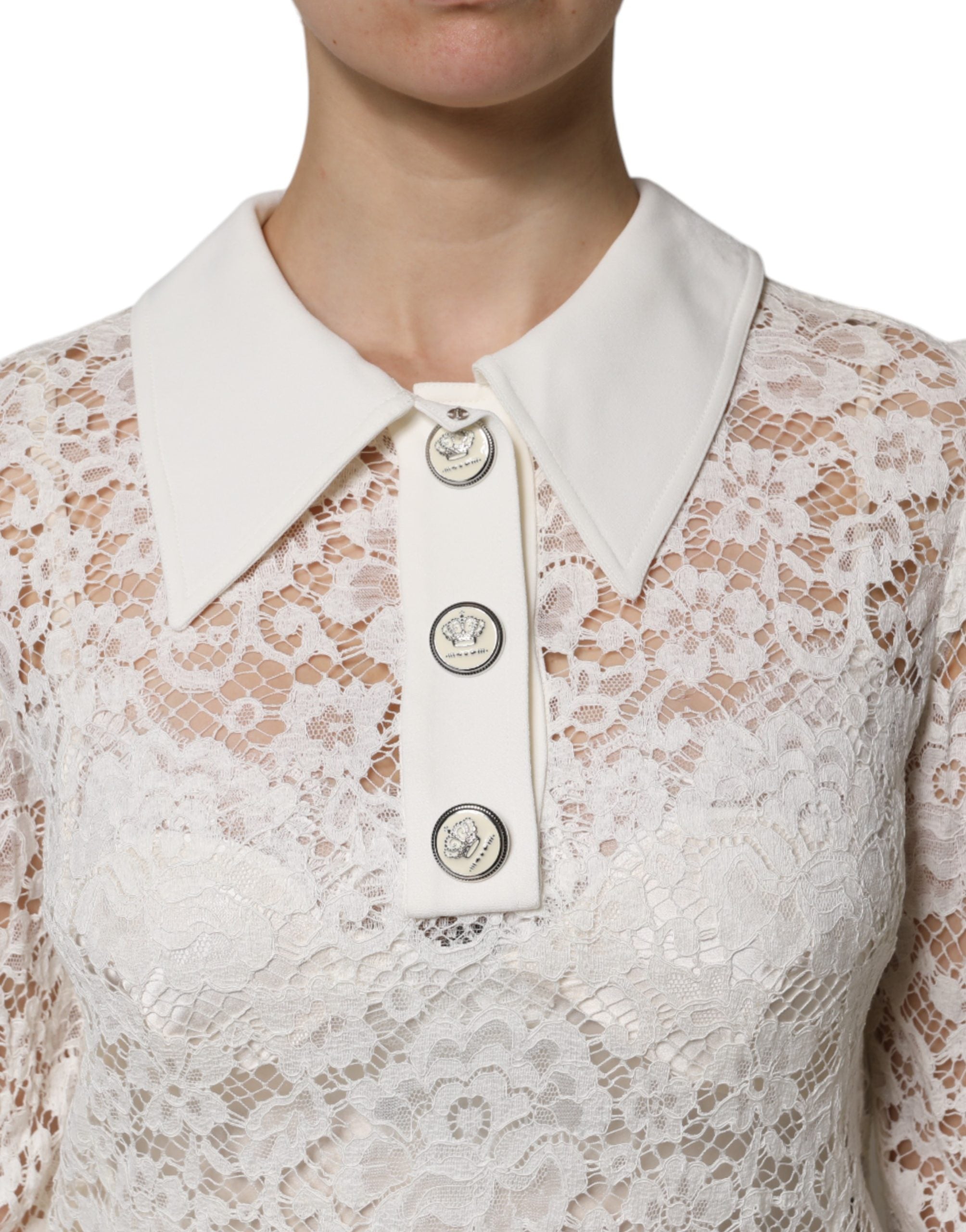 Dolce & Gabbana Weißes florales Spitzen-Minikleid aus Viskose mit Kragen