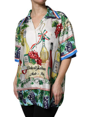 Dolce & Gabbana Mehrfarbiges Kurzarm-Seidenhemd mit Food-Motiv