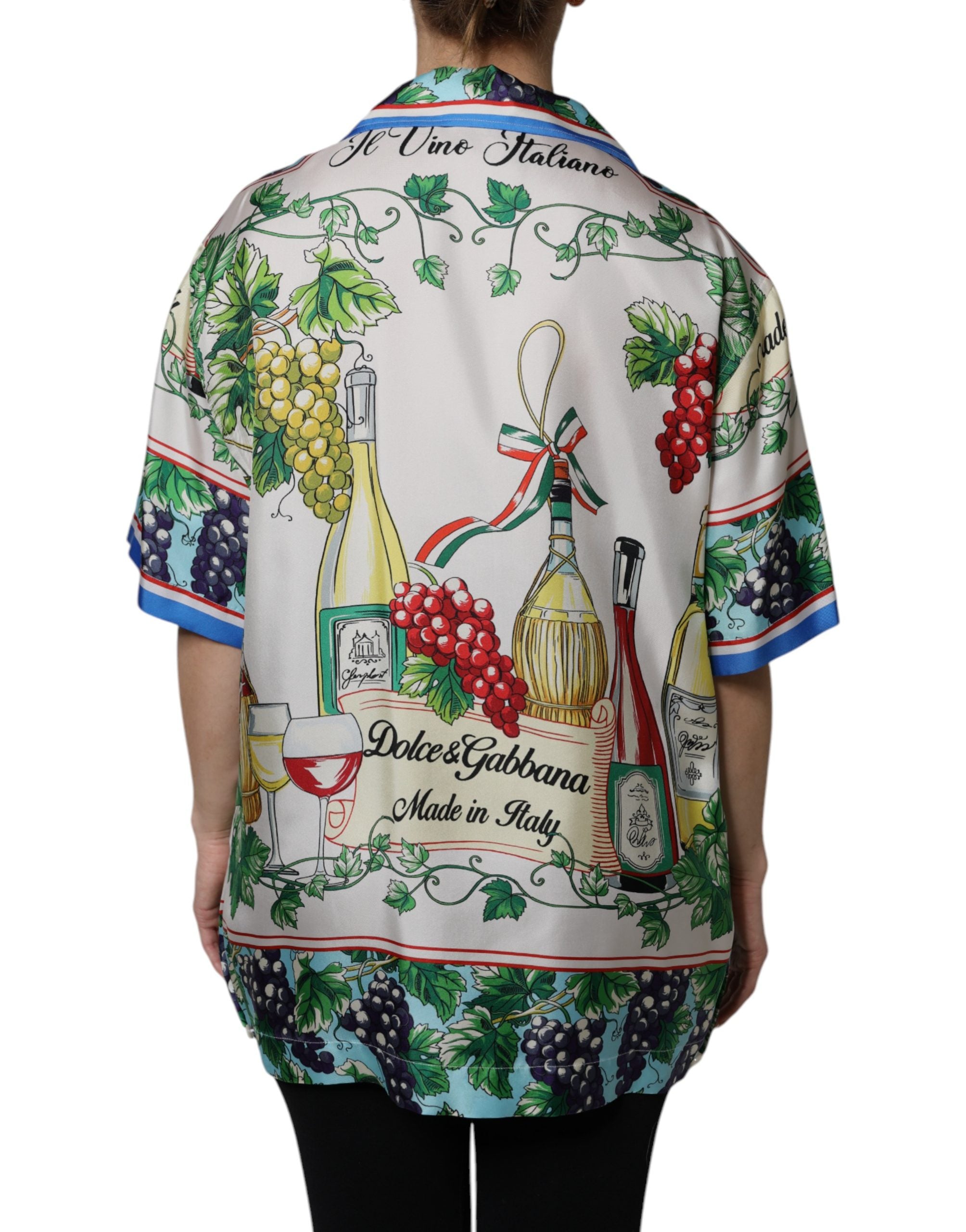Dolce & Gabbana Mehrfarbiges Kurzarm-Seidenhemd mit Food-Motiv
