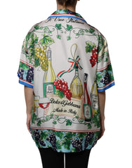 Dolce & Gabbana Mehrfarbiges Kurzarm-Seidenhemd mit Food-Motiv