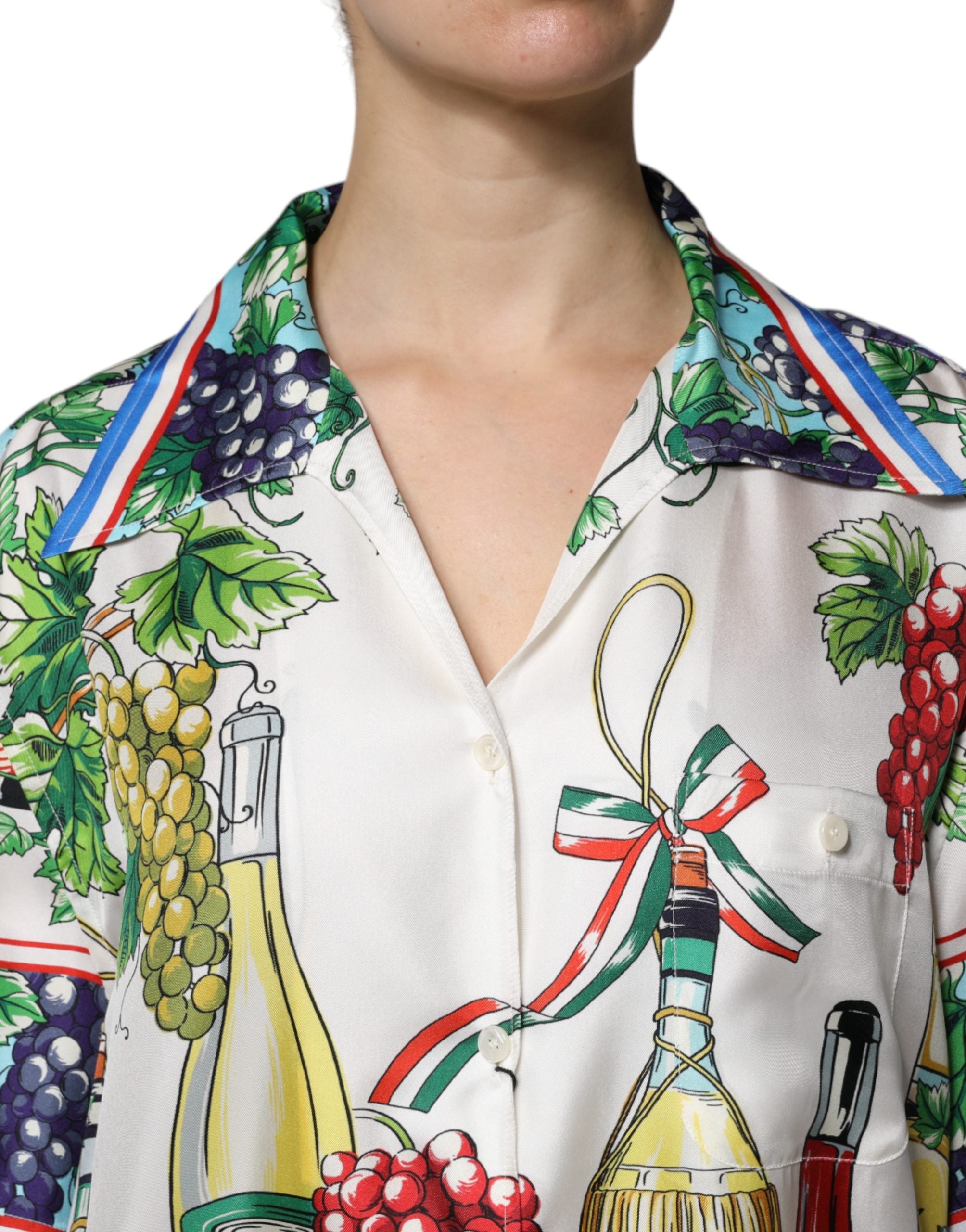 Dolce & Gabbana Mehrfarbiges Kurzarm-Seidenhemd mit Food-Motiv