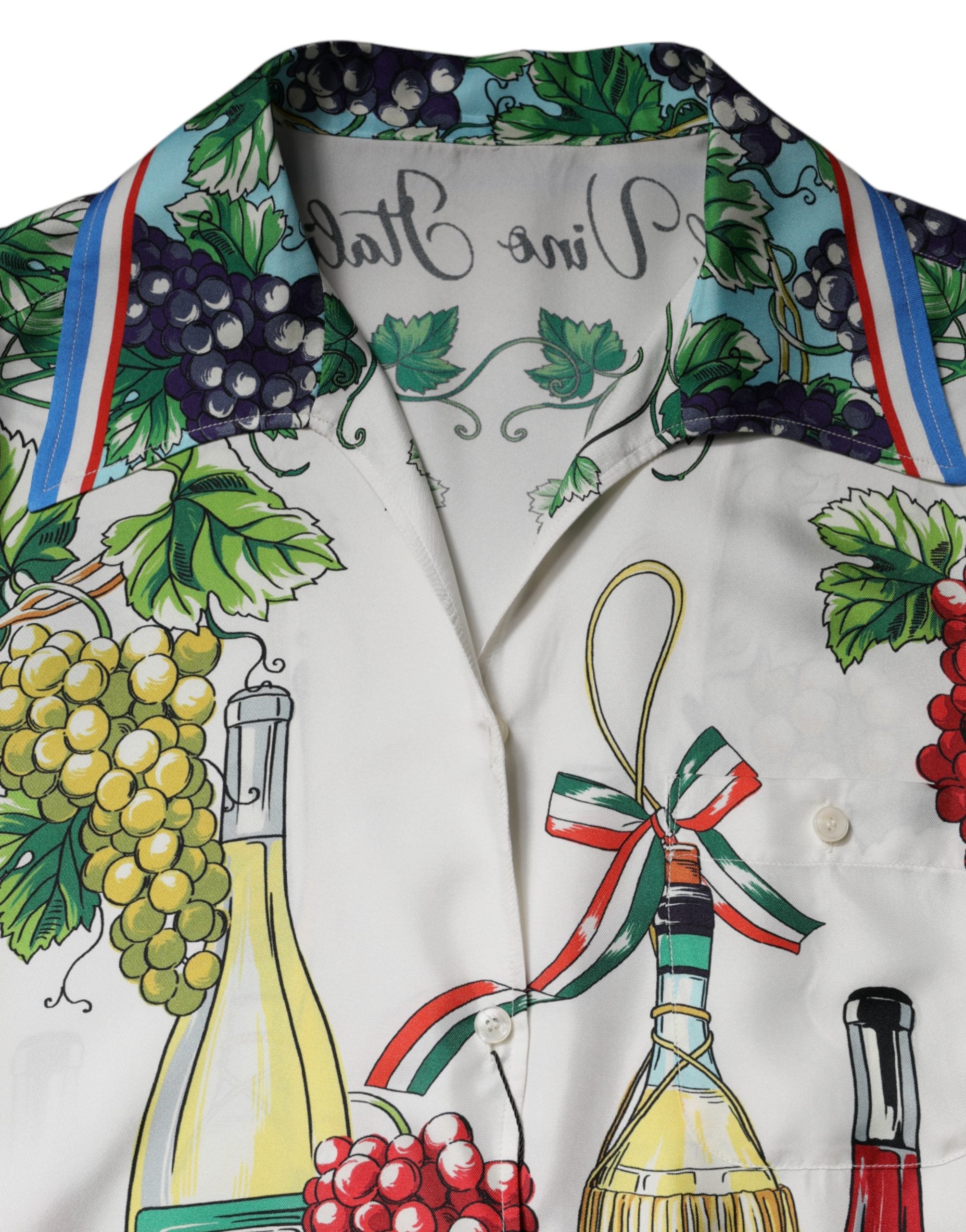 Dolce & Gabbana Mehrfarbiges Kurzarm-Seidenhemd mit Food-Motiv