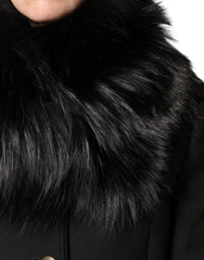 Dolce &amp; Gabbana – Schwarzer Wickelschal mit Pelzkragen und Schulter