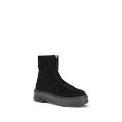 The Row Black Calf Leather Bos Taurus Lace-Up Boots