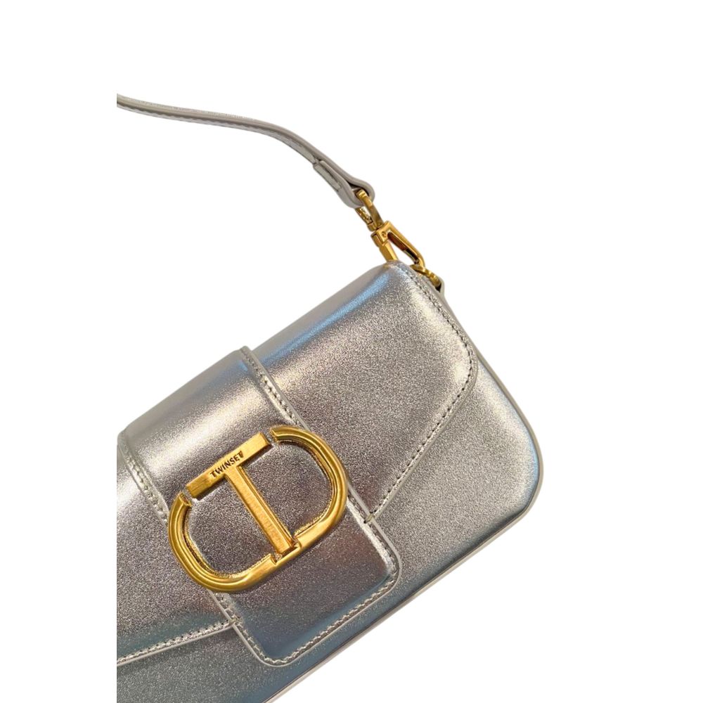 Twinset Damen-Umhängetasche aus silbernem PU