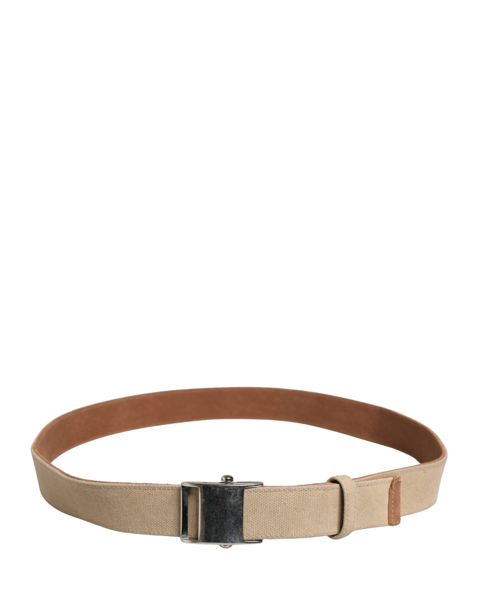 GF Ferre Herren Gürtel Beige Canvas Silber Metallschnalle
