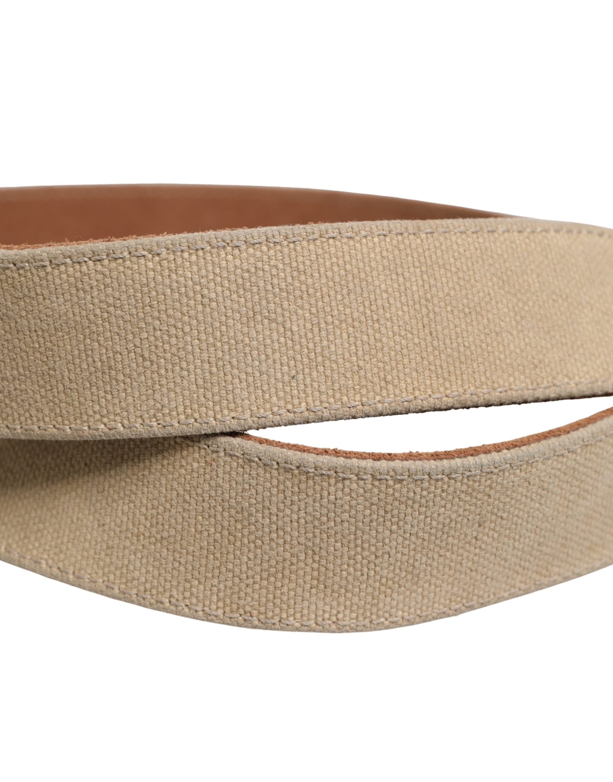 GF Ferre Herren Gürtel Beige Canvas Silber Metallschnalle