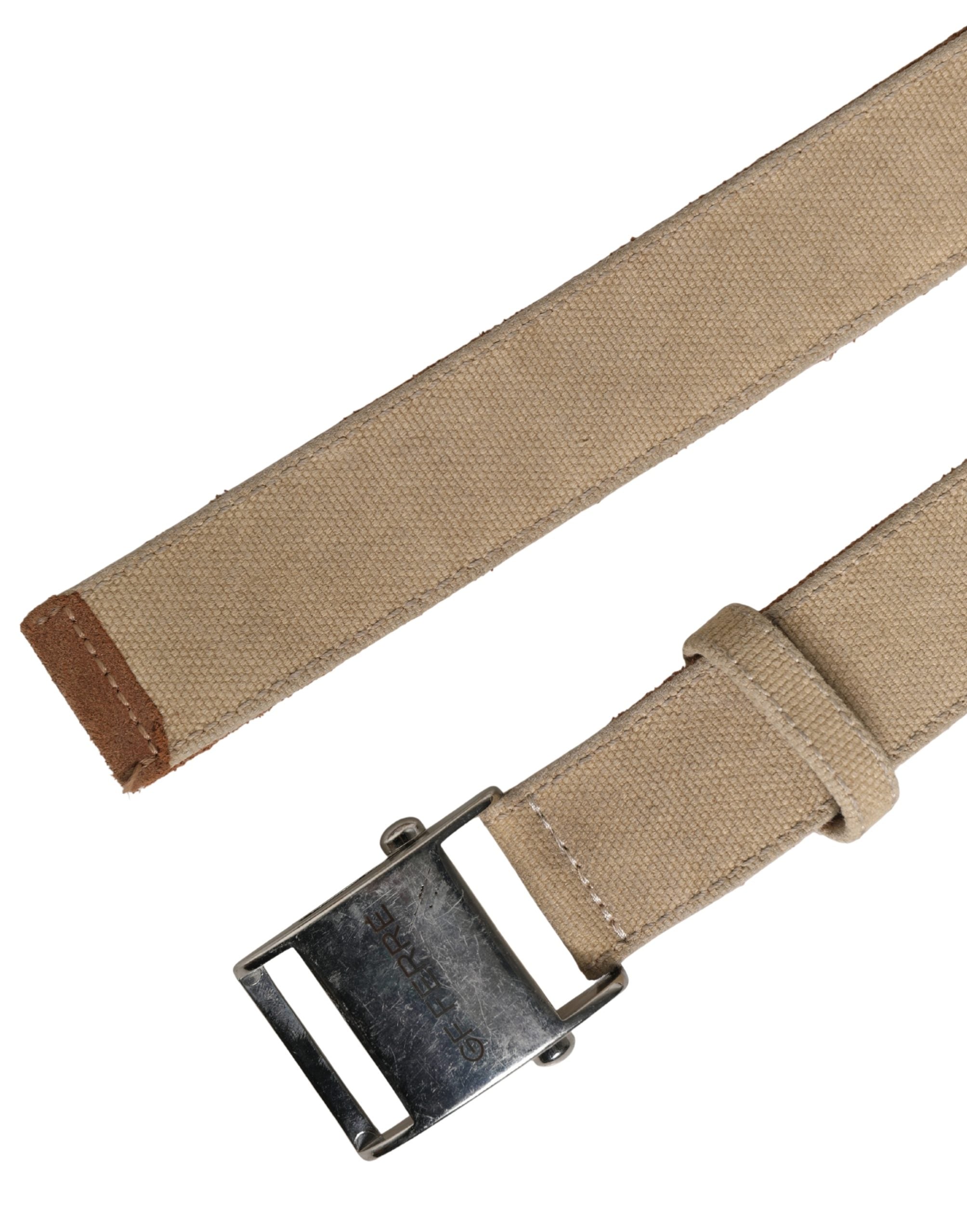 GF Ferre Herren Gürtel Beige Canvas Silber Metallschnalle