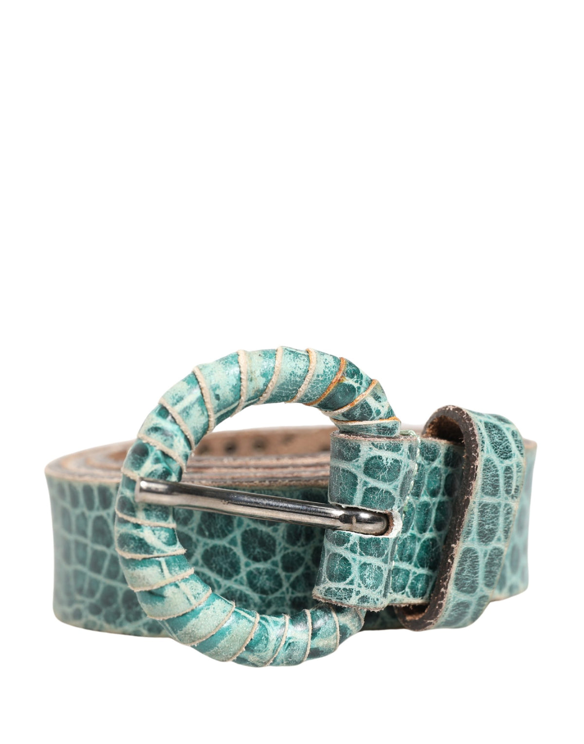 Scervino Street Damen grüner Ledergürtel mit Kroko-Print und Nieten