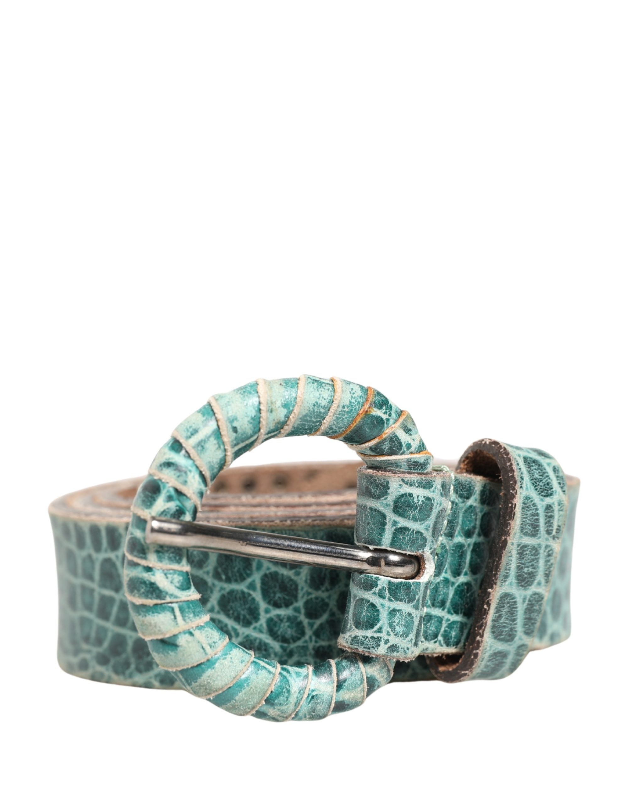 Scervino Street Damen grüner Ledergürtel mit Kroko-Print und Nieten