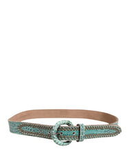 Scervino Street Damen grüner Ledergürtel mit Kroko-Print und Nieten