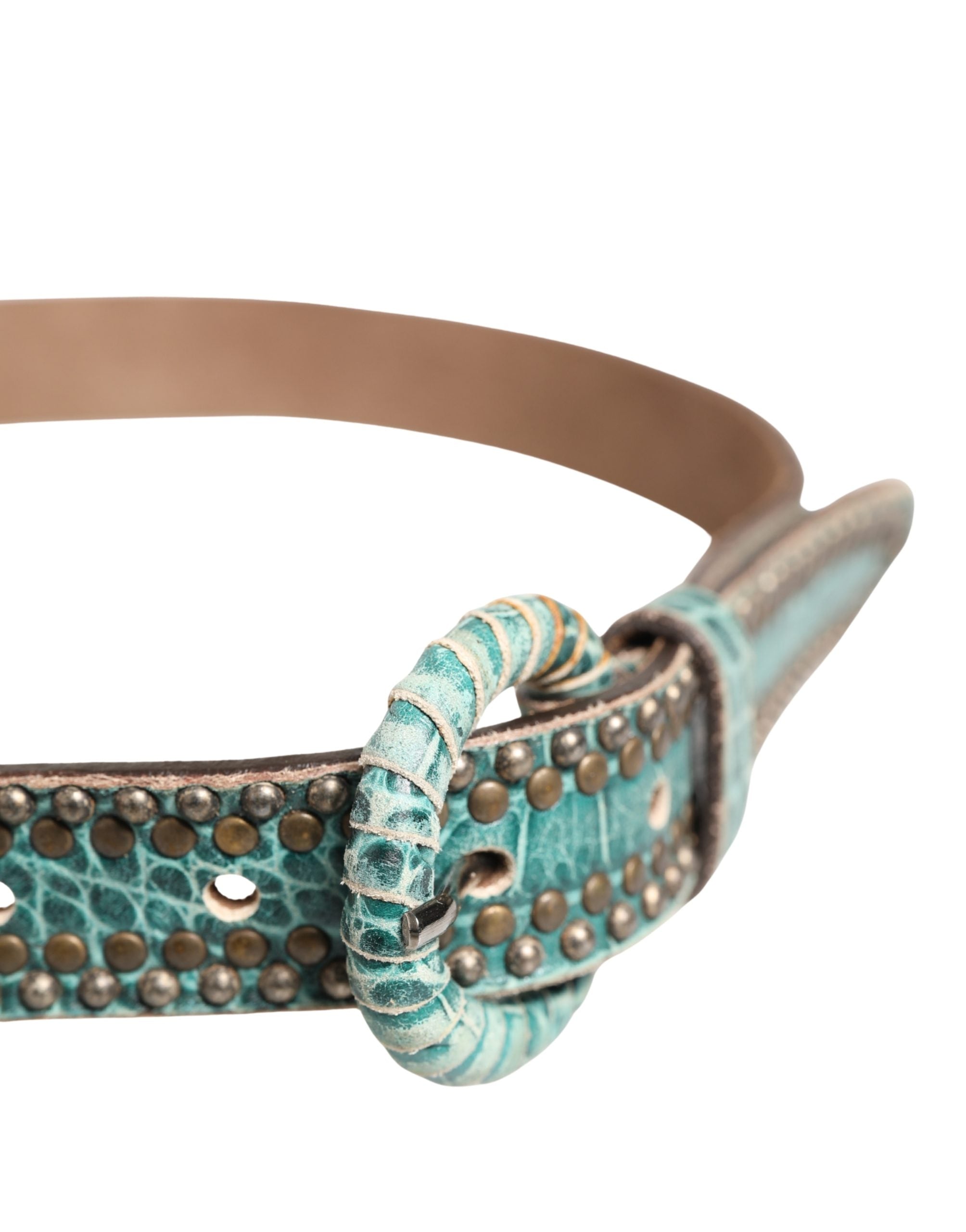Scervino Street Damen grüner Ledergürtel mit Kroko-Print und Nieten
