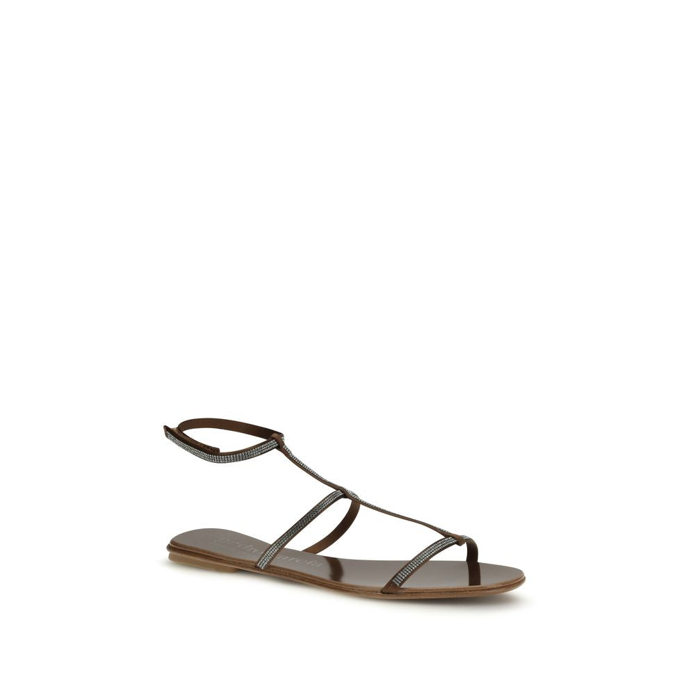 Pedro García Braune Kalbsleder-Riemchensandalen aus Bos Taurus
