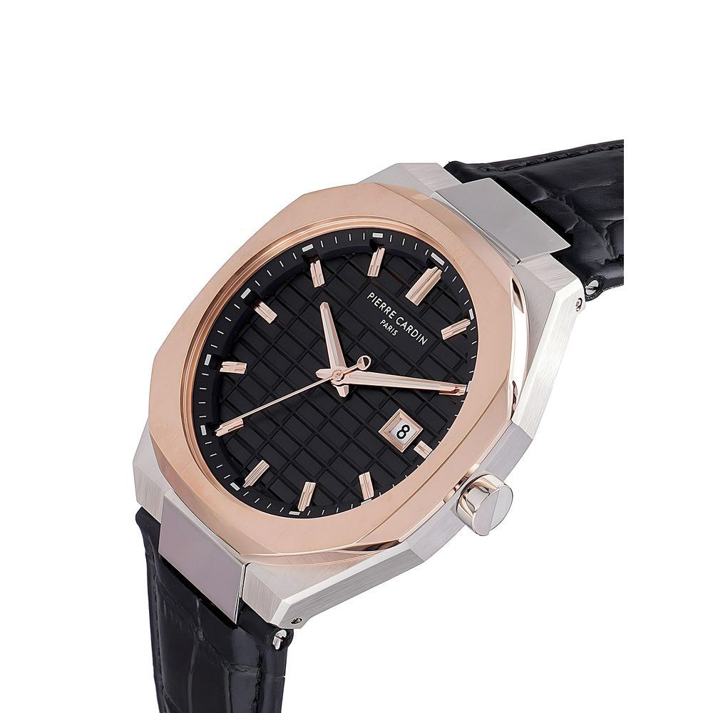 Pierre Cardin Schwarze Lederarmbanduhr