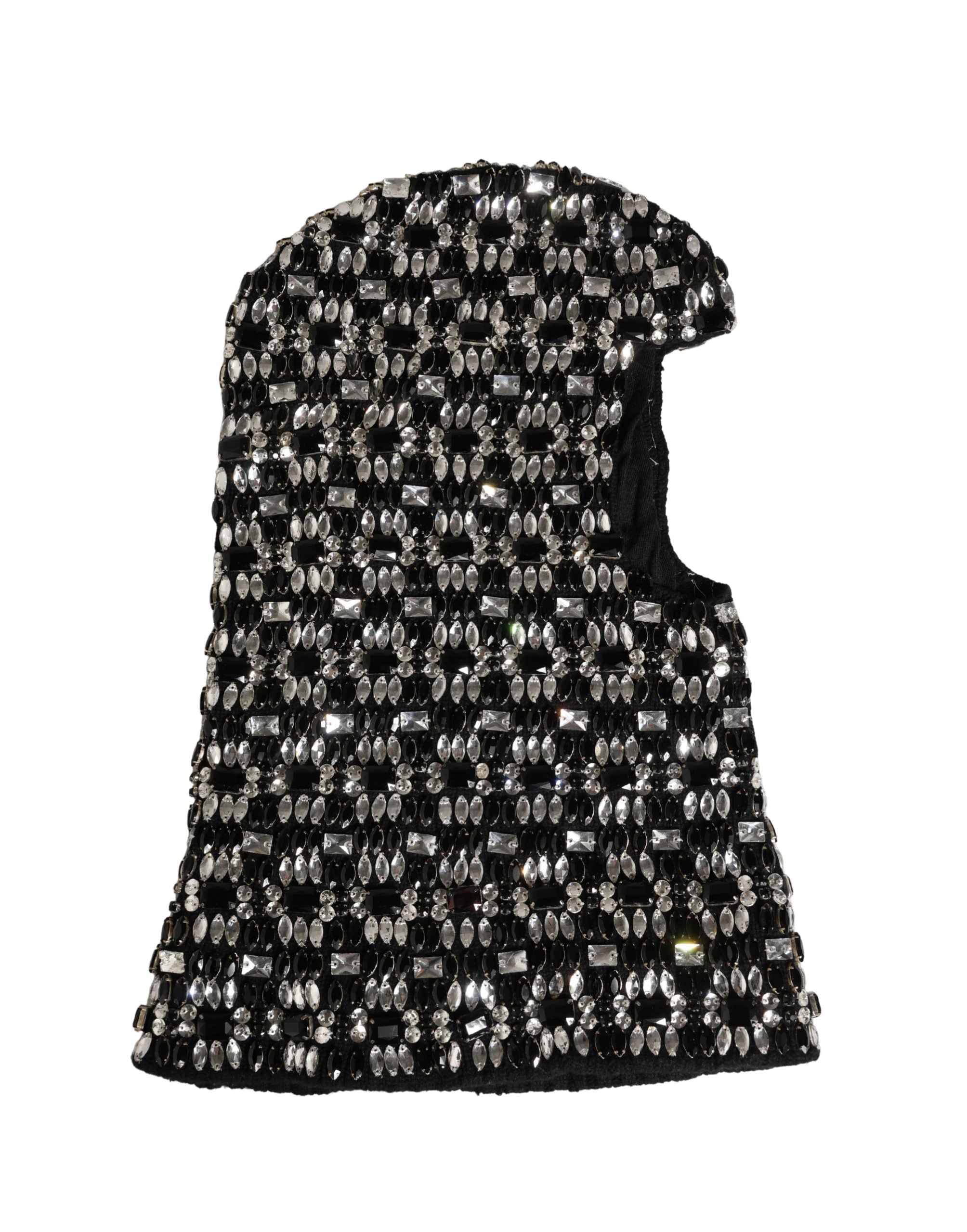 Dolce & Gabbana Schwarze Sturmhaube aus Wolle mit Kristallverzierung