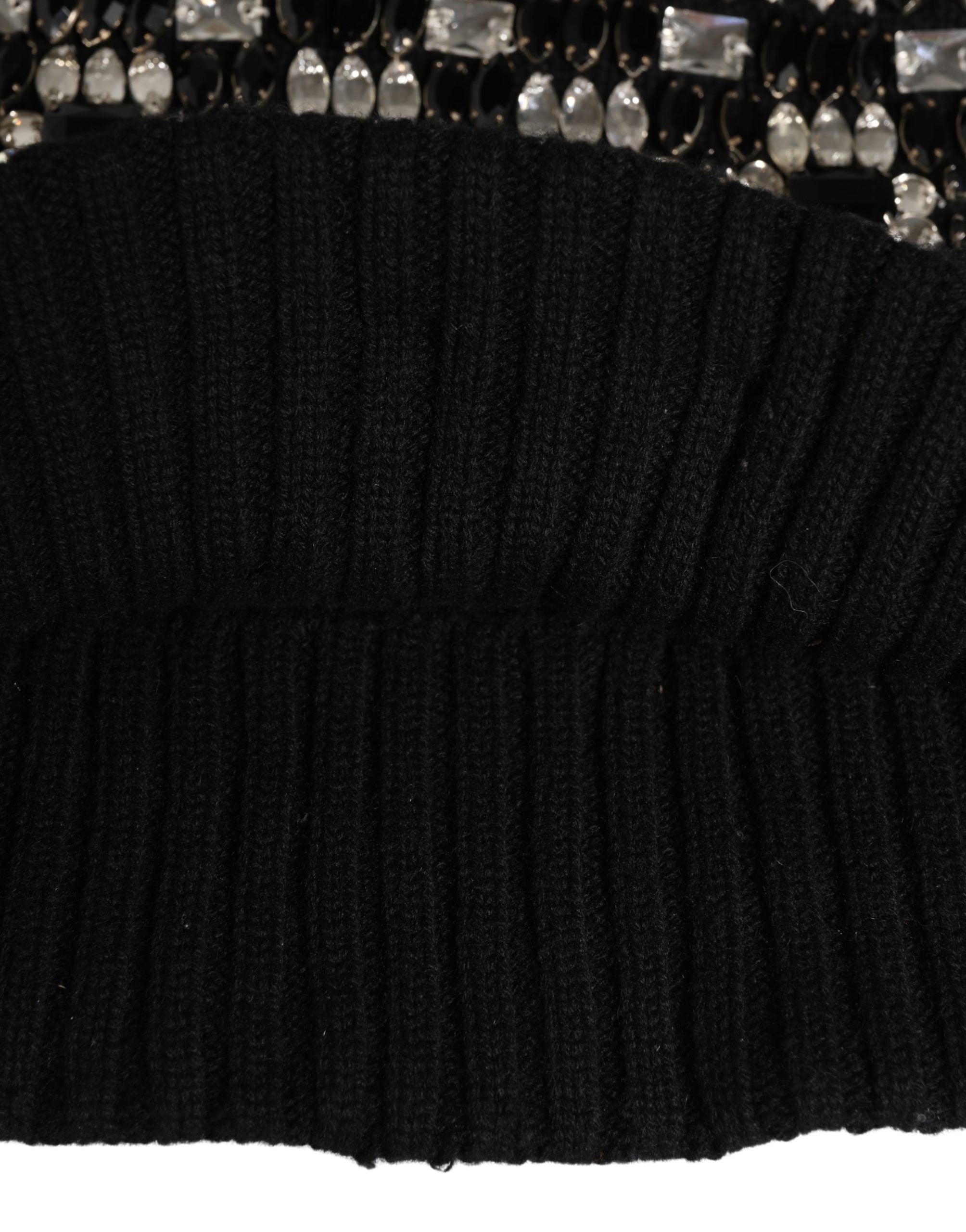 Dolce & Gabbana Schwarze Sturmhaube aus Wolle mit Kristallverzierung