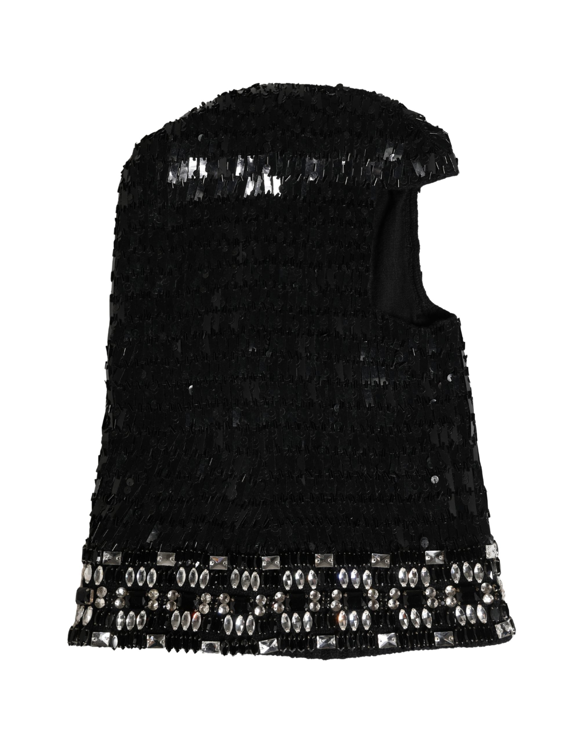 Dolce & Gabbana Schwarze Sturmhaube aus Wolle mit Kristallverzierung