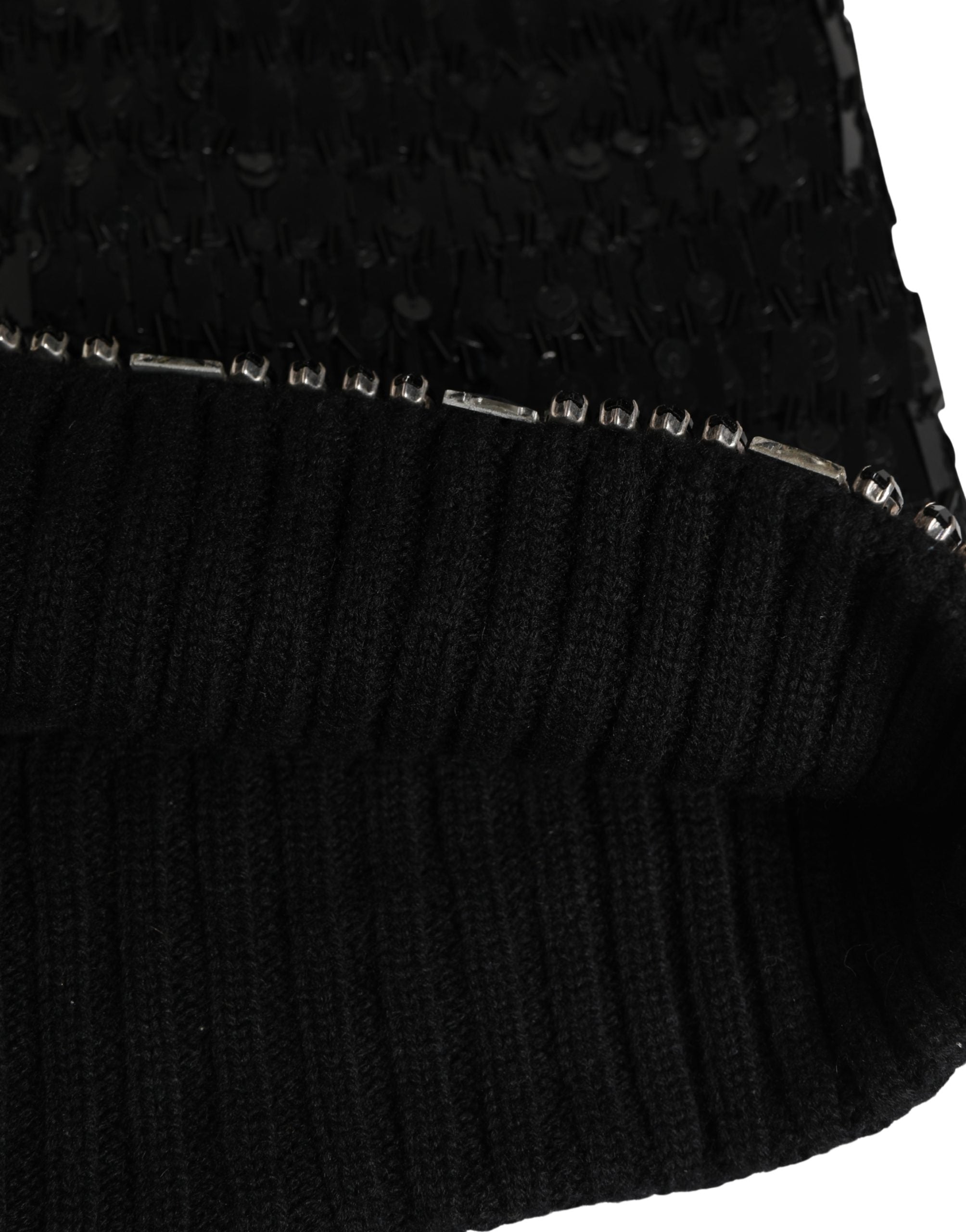 Dolce & Gabbana Schwarze Sturmhaube aus Wolle mit Kristallverzierung