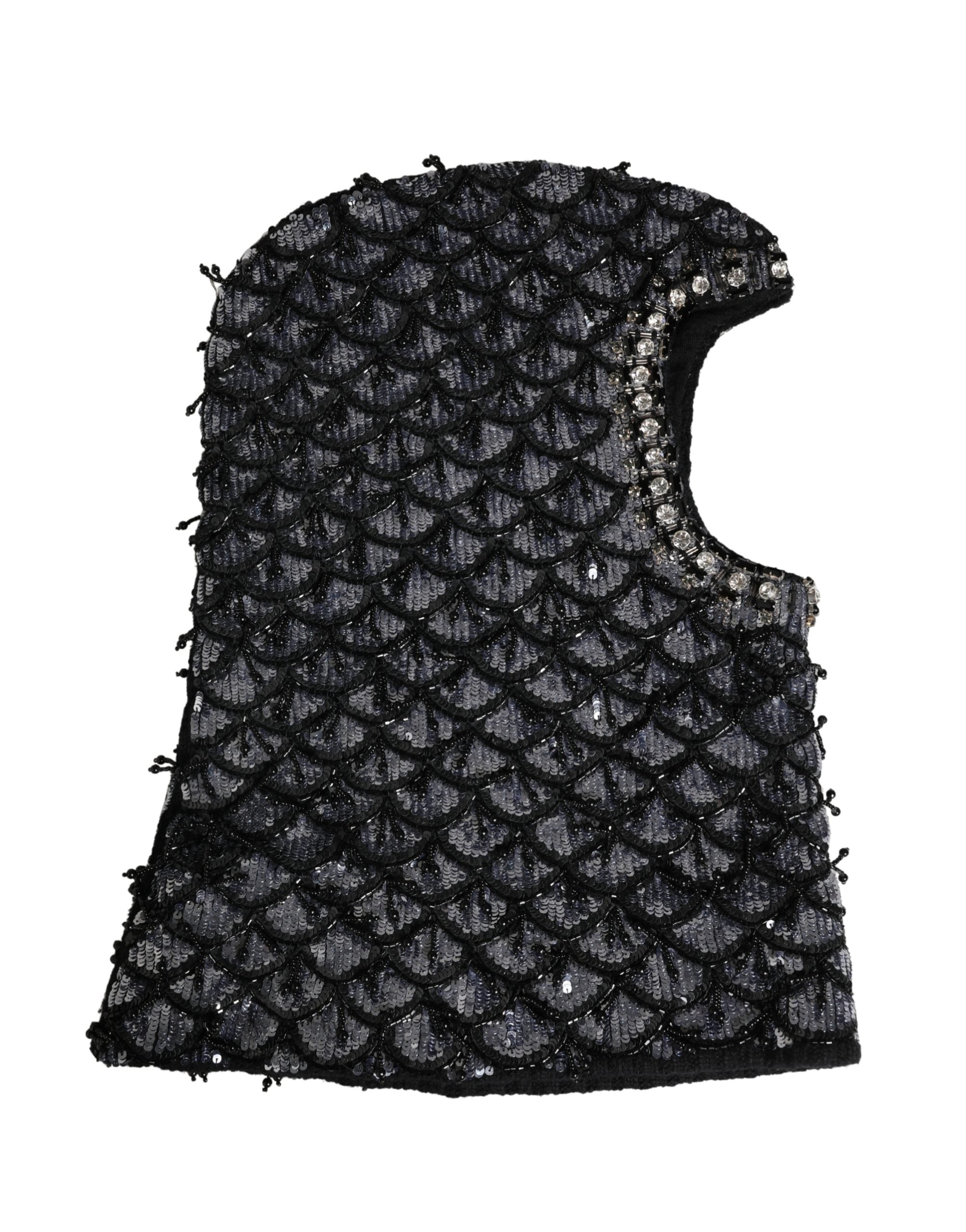 Dolce & Gabbana Schwarze Sturmhaube aus Wolle mit Kristallverzierung