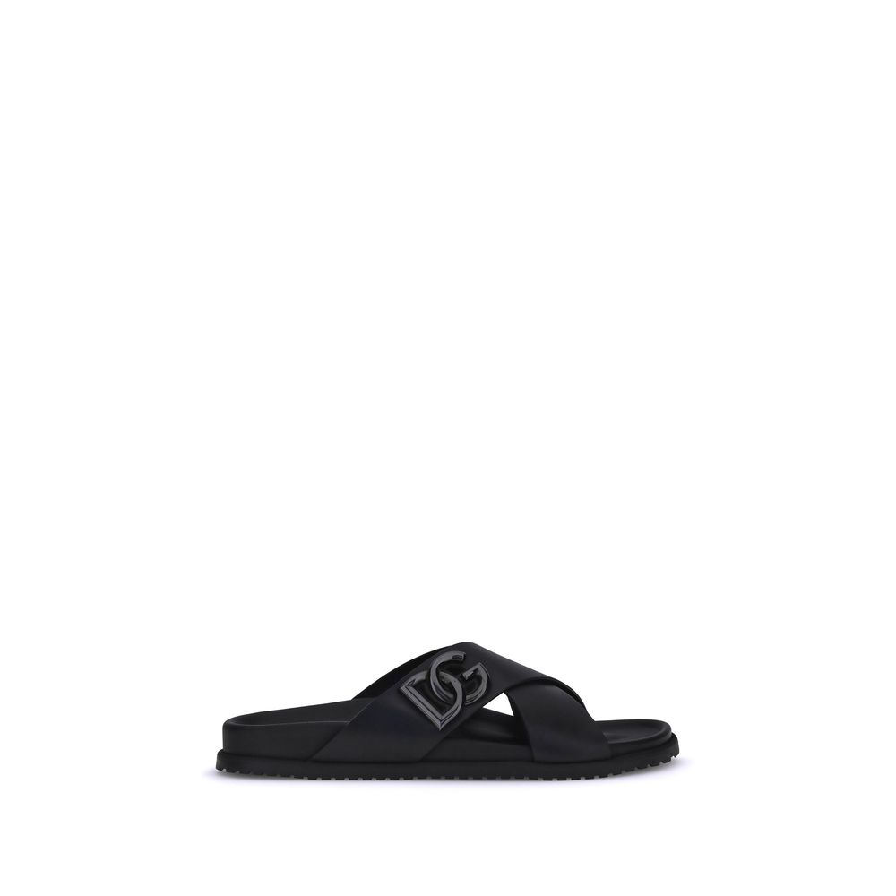 Dolce & Gabbana Schwarze flache Sandalen aus Kalbsleder Bos Taurus
