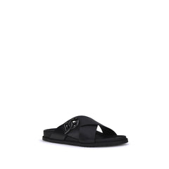 Dolce & Gabbana Schwarze flache Sandalen aus Kalbsleder Bos Taurus