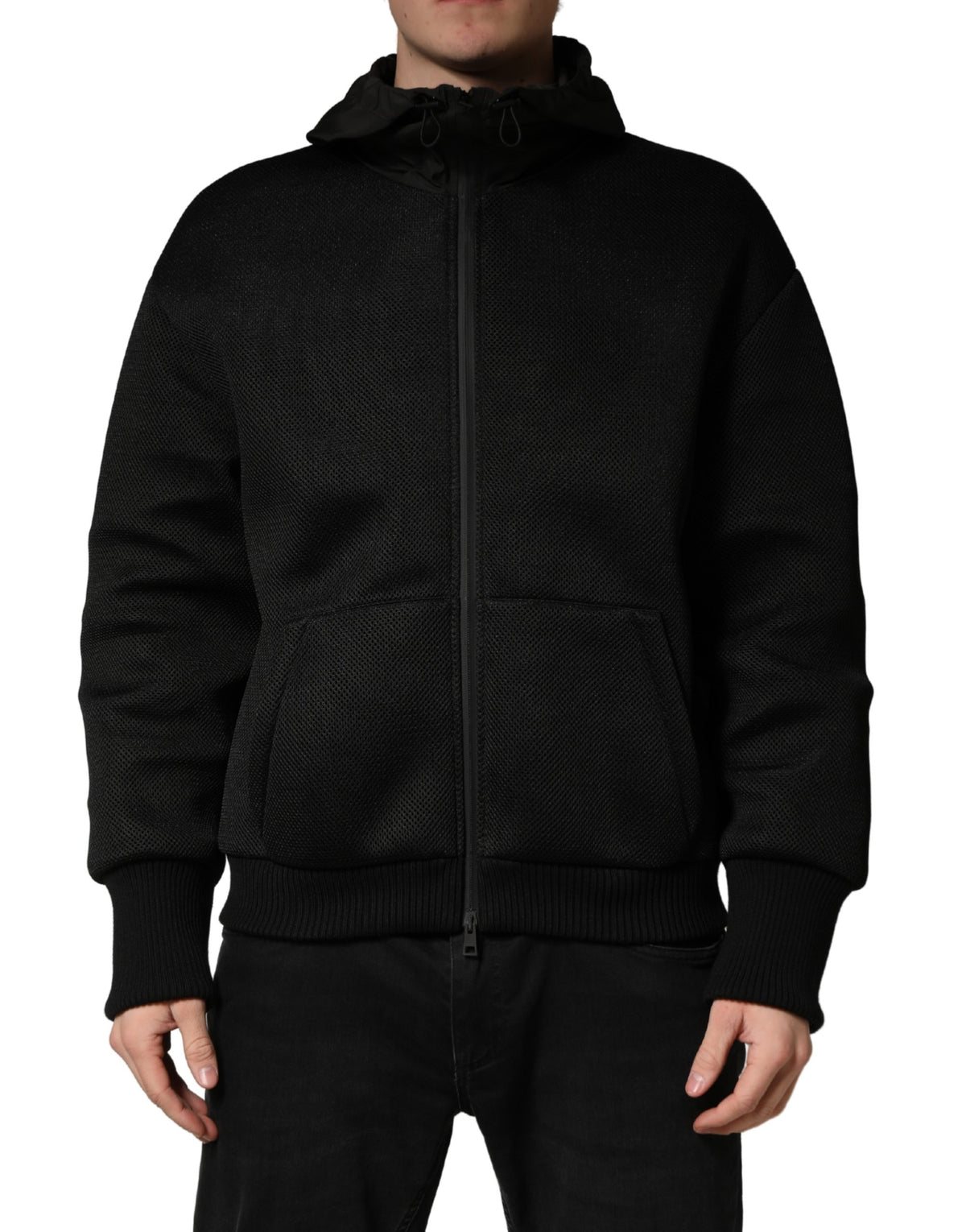 Dolce & Gabbana Herren Schwarze Bomberjacke mit Kapuze und durchgehendem Reißverschluss