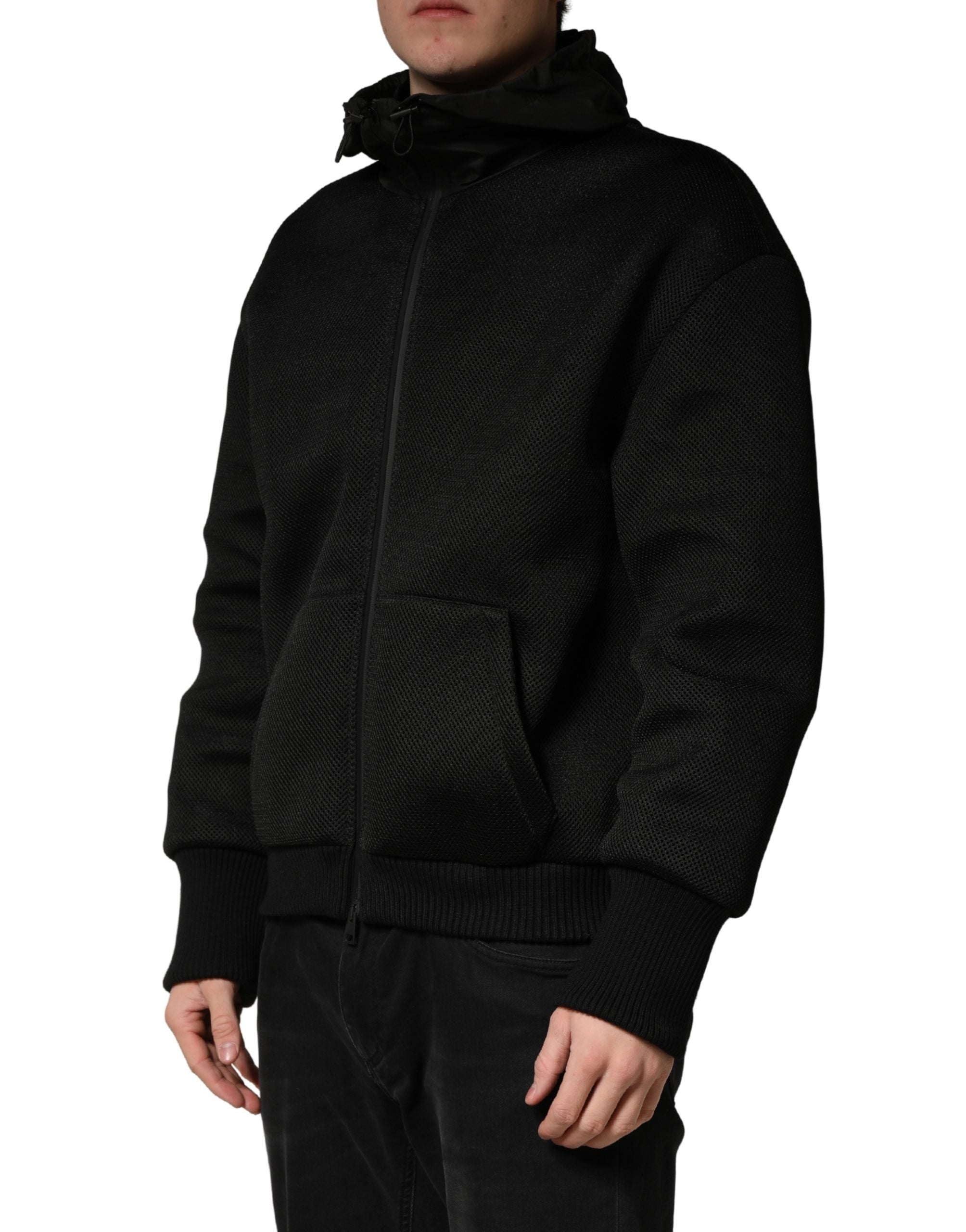 Dolce & Gabbana Herren Schwarze Bomberjacke mit Kapuze und durchgehendem Reißverschluss