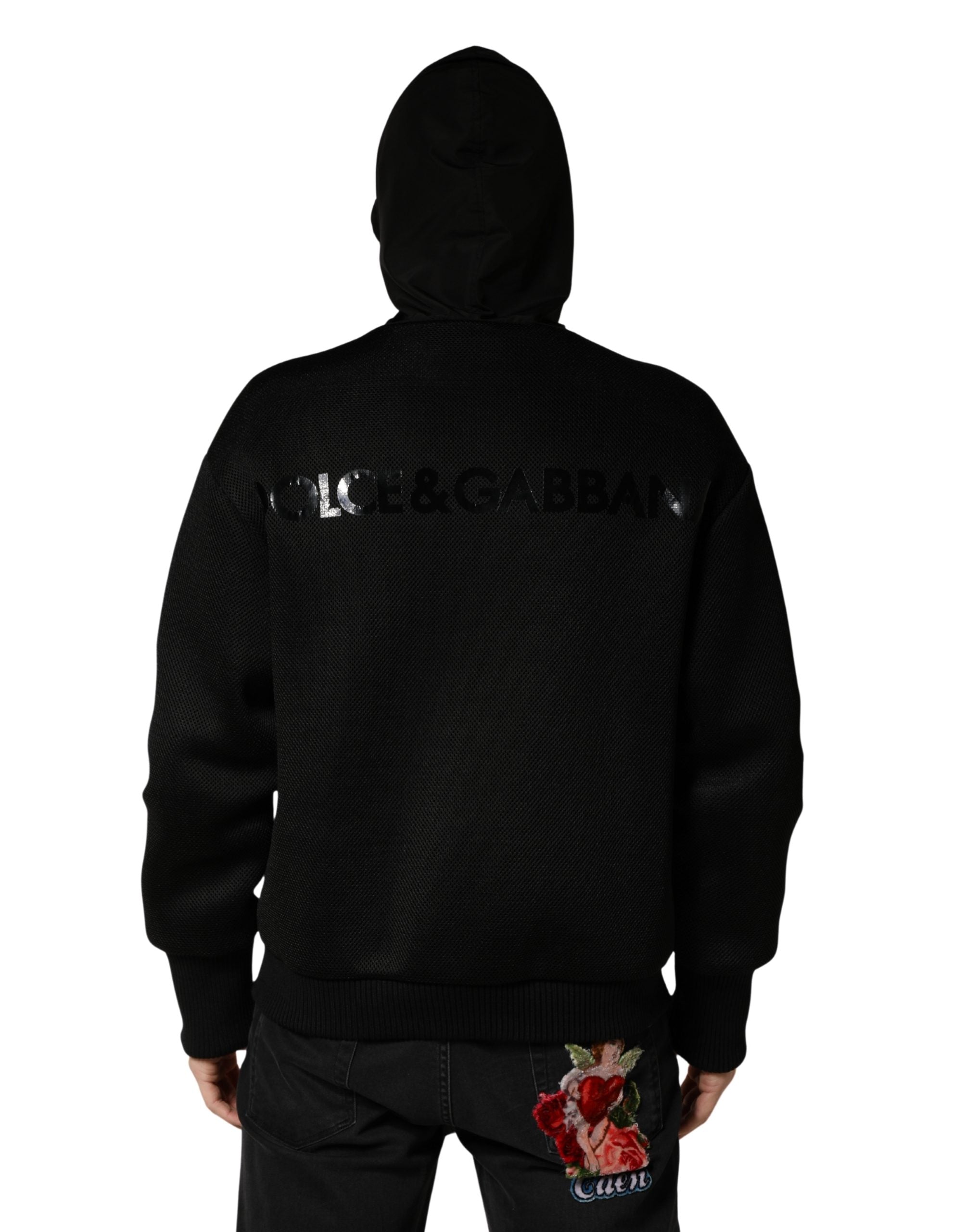 Dolce & Gabbana Herren Schwarze Bomberjacke mit Kapuze und durchgehendem Reißverschluss