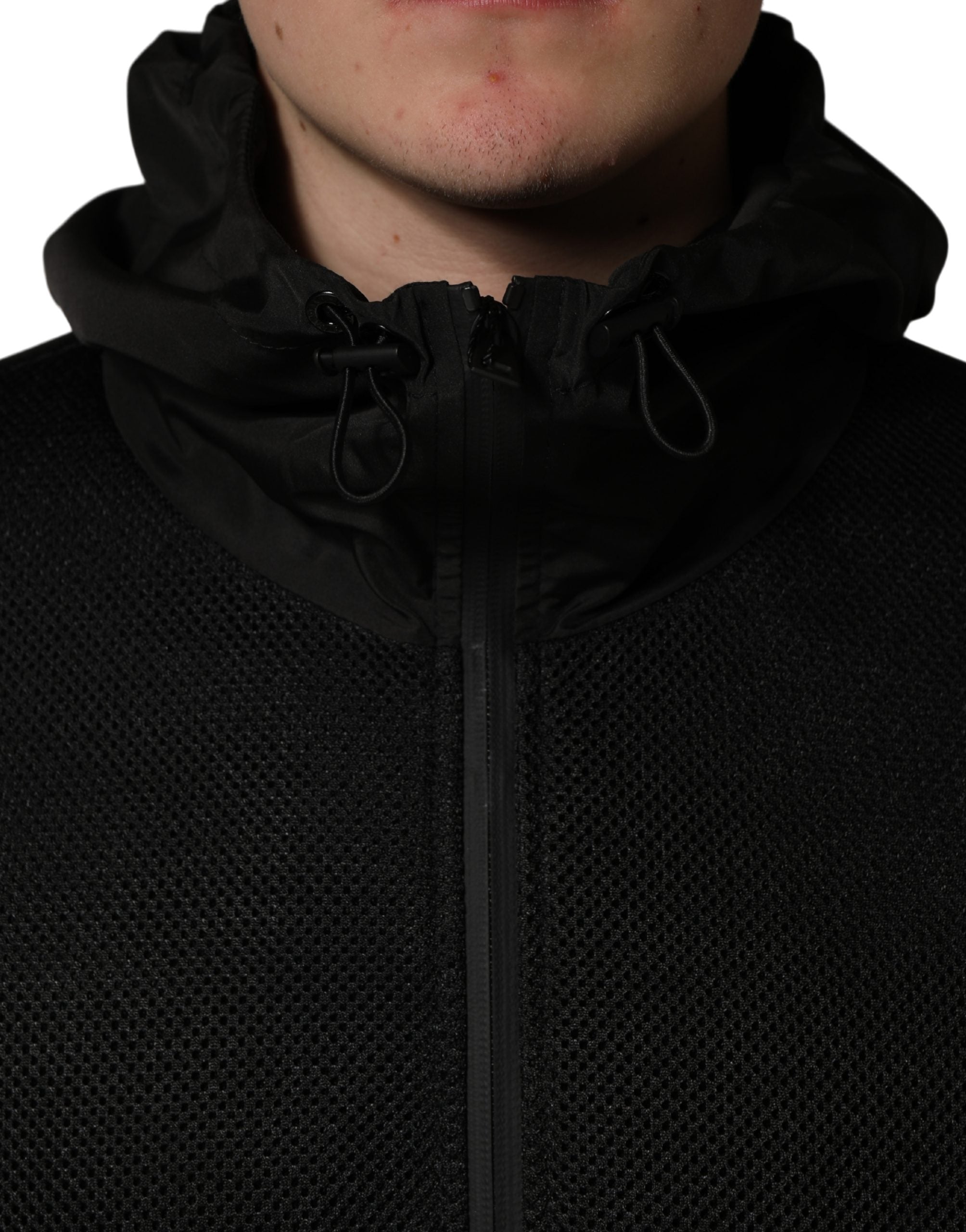 Dolce & Gabbana Herren Schwarze Bomberjacke mit Kapuze und durchgehendem Reißverschluss