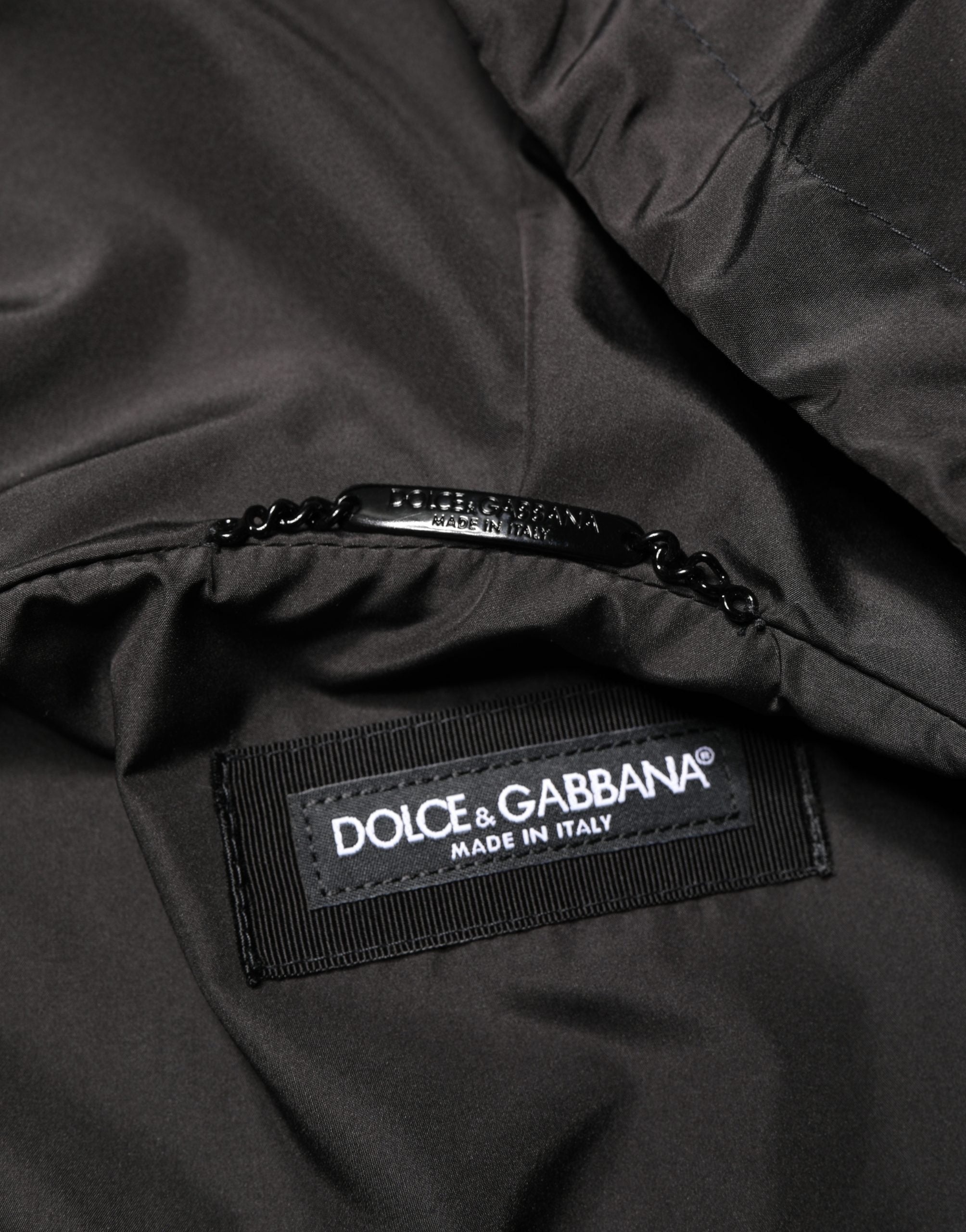 Dolce & Gabbana Herren Schwarze Bomberjacke mit Kapuze und durchgehendem Reißverschluss