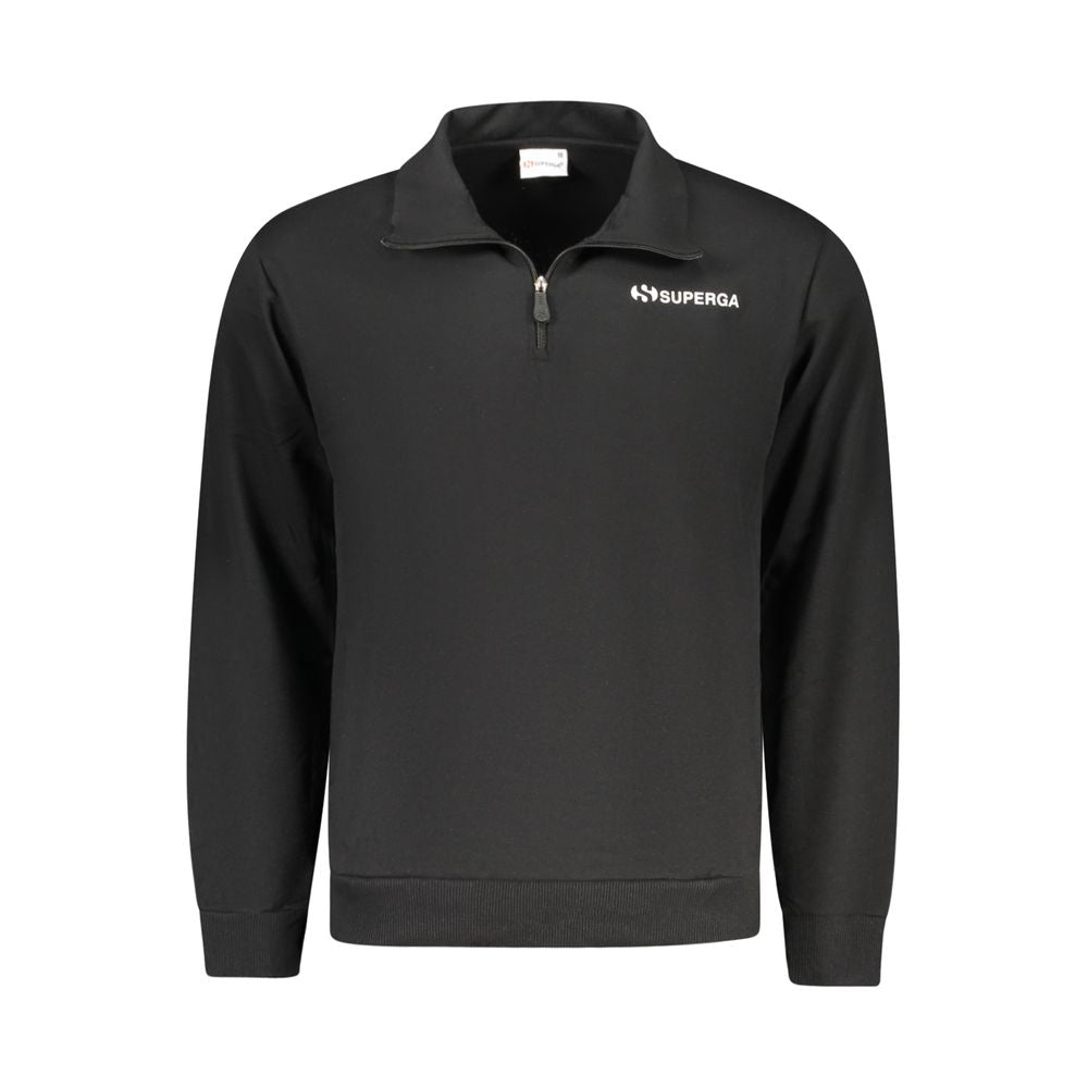 Superga „Schwarzes Herren-Sweatshirt aus Baumwolle mit halbem Reißverschluss und Taschen“