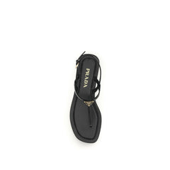 Prada Zwarte Kalfsleren Bos Taurus Teenslippers