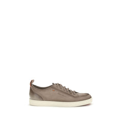 Santoni Beige Kalbsleder Bos Taurus Low Top Sneakers