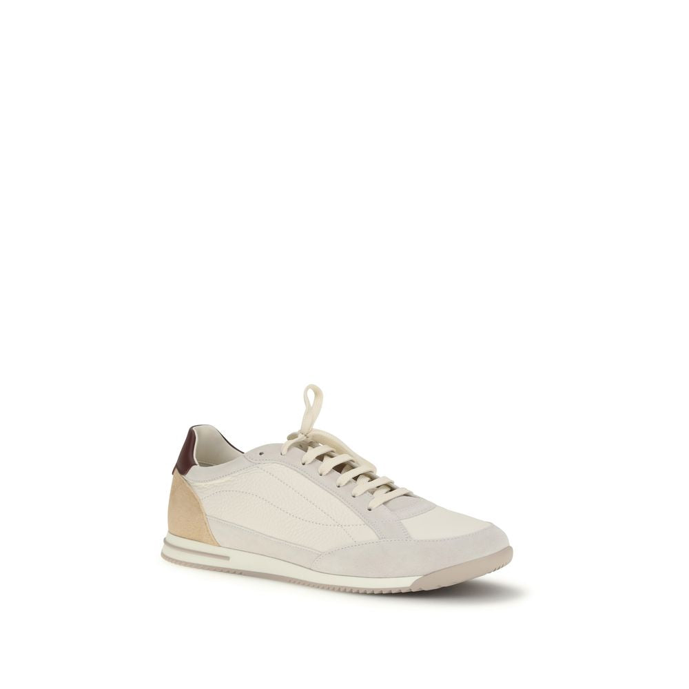 Brunello Cucinelli Beige Calf Leather Bos Taurus Sneakers