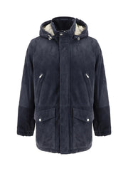 Brunello Cucinelli blaue Lederjacke