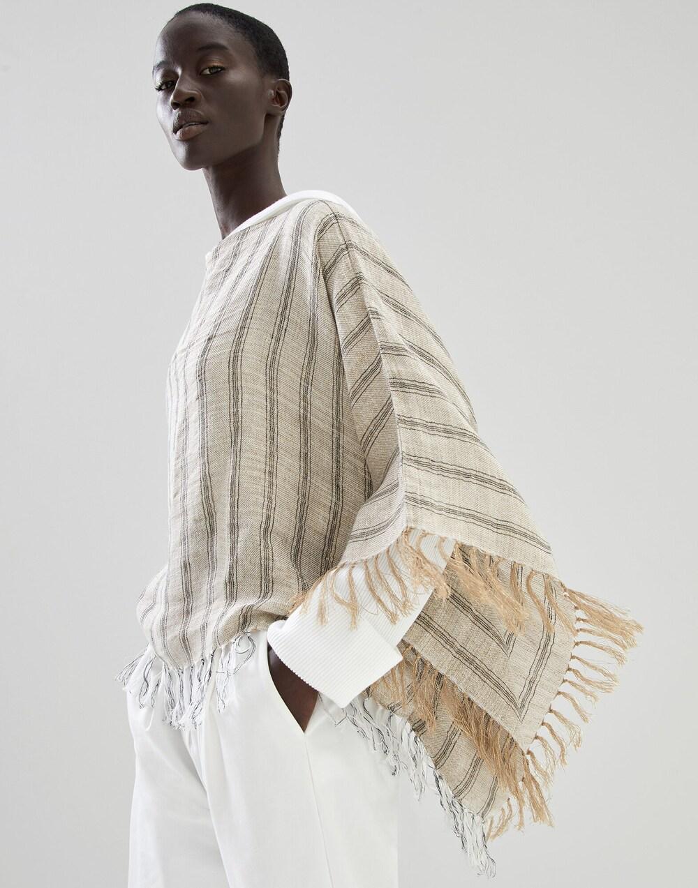 Brunello Cucinelli Black Linen Poncho