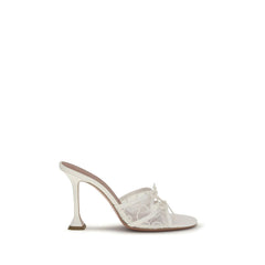 Amina Muaddi Witte Stoffen Plateauzolen Sandalen