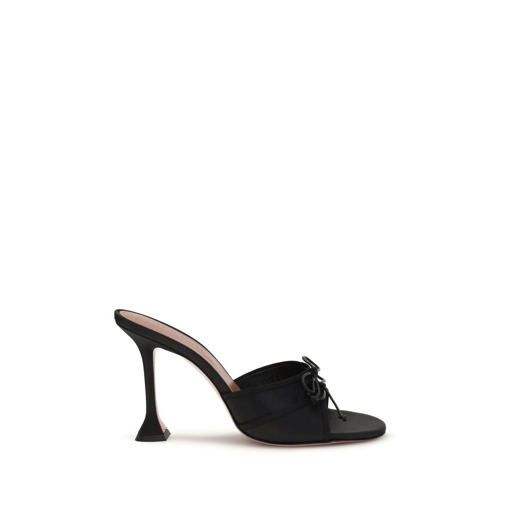 Amina Muaddi Black Silk Stiletto Heel Sandals