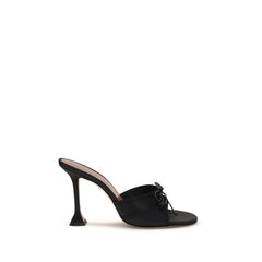 Amina Muaddi Black Silk Stiletto Heel Sandals