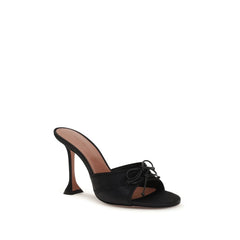 Amina Muaddi Black Silk Stiletto Heel Sandals